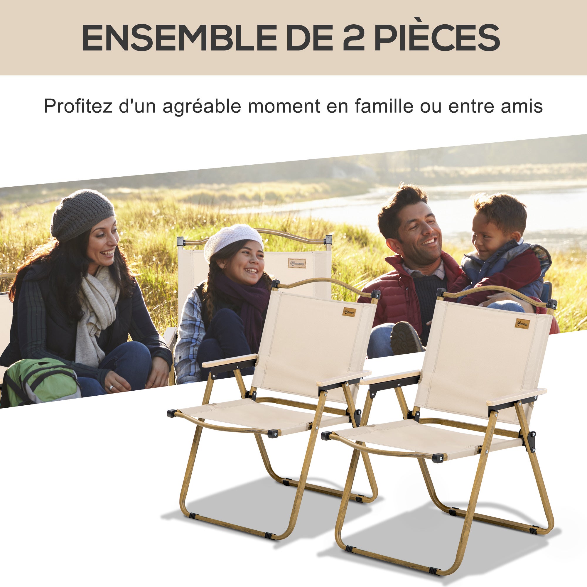 Outsunny - Chaise de camping - Tissu Oxford - 54x59x78cm - Kaki - 4