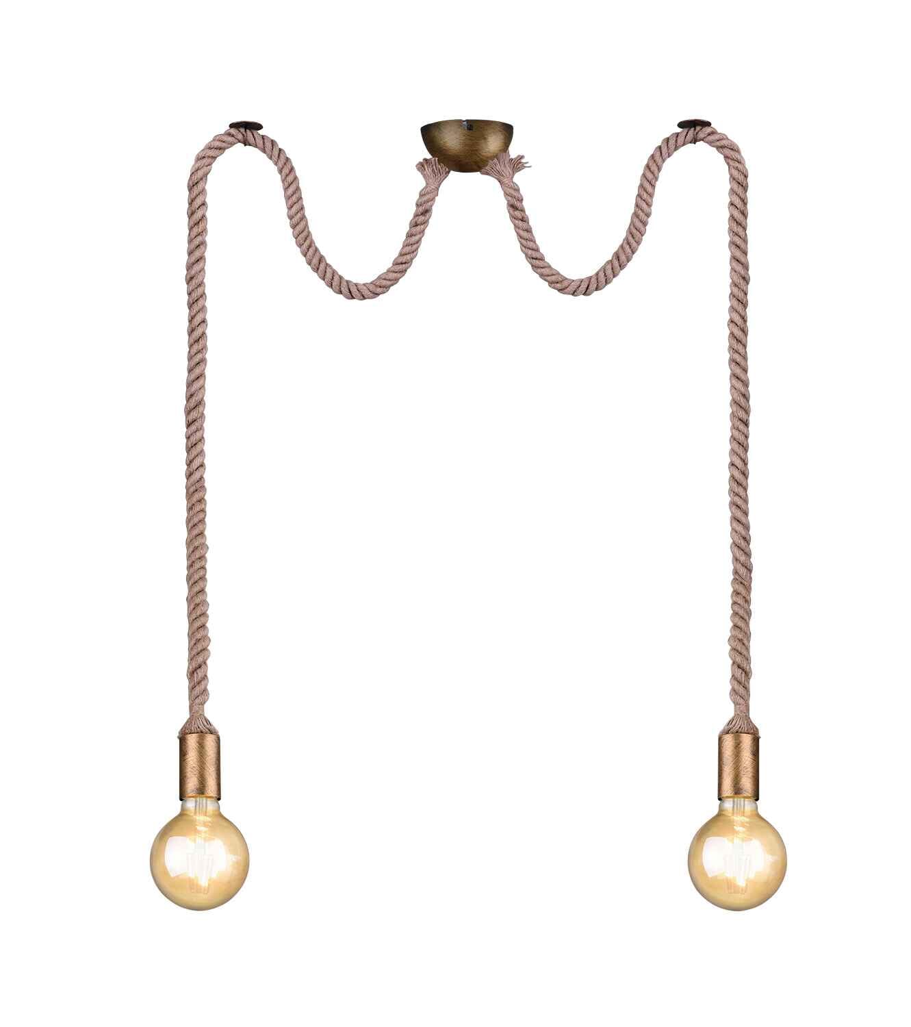 Lampa wisząca ROPE złoto-beżowa 2xE27x60W sznurek / sizal wym:150x12x12cm IP20 Trio