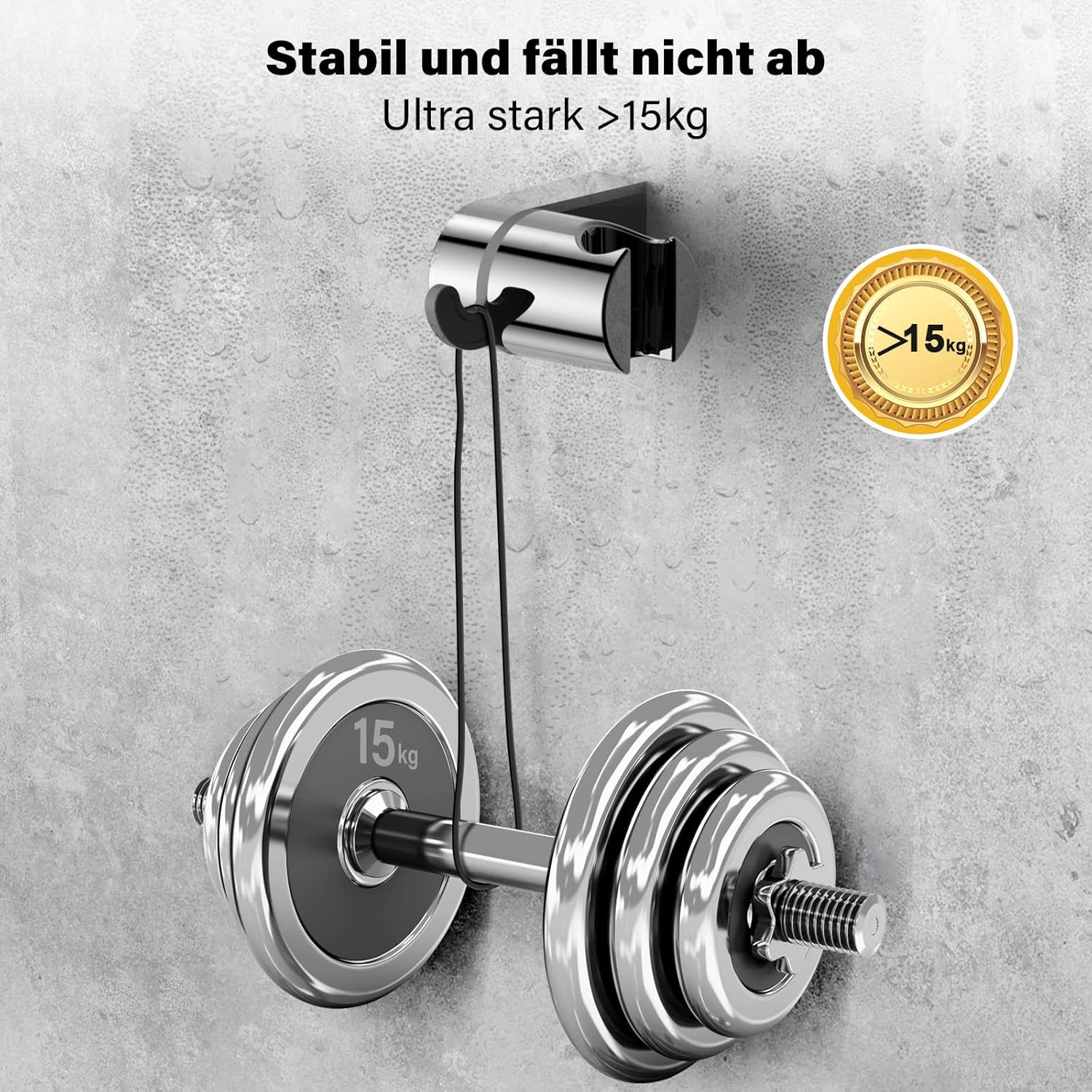 Support de pomme de douche avec matériel de fixation, support mural avec vis, finition chromée, compatible avec la plupart des flexibles de douche. - 4