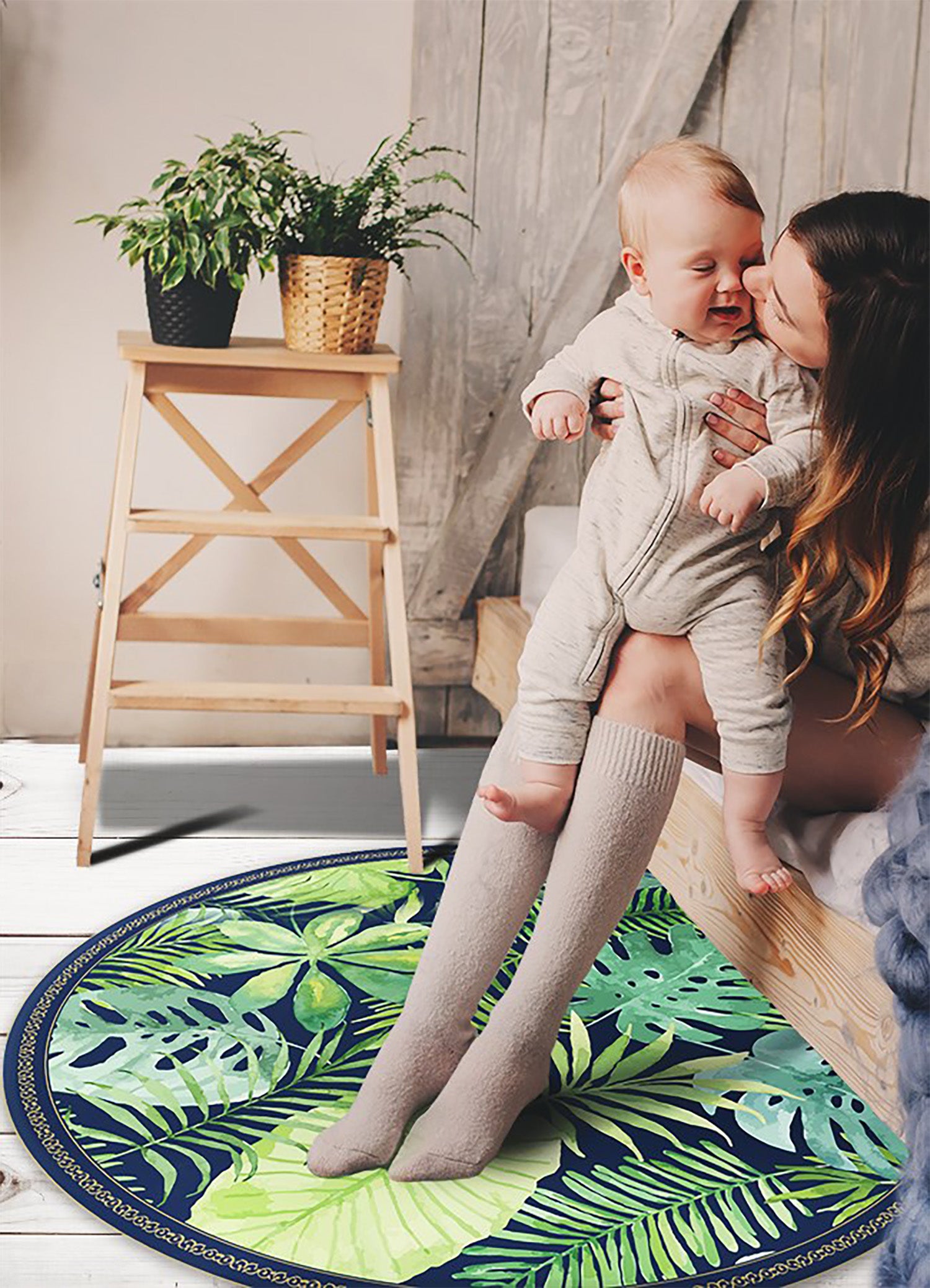 Vinile tappeto rotondo foglie tropicali verdi, tappeto vinile naturale chic ideale per interni moderni 60x60 cm – Tulup - 2