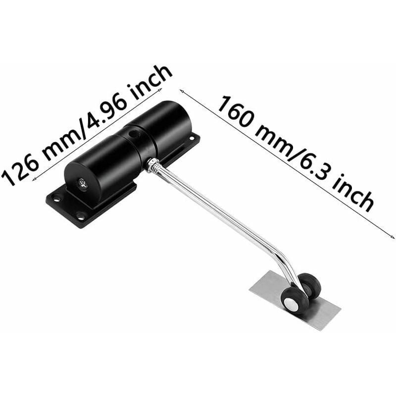 Chiudiporta automatico monoblocco nero, chiudiporta automatico a molla, chiudiporta in acciaio regolabile, chiudiporta automatico integrato con asta - 3