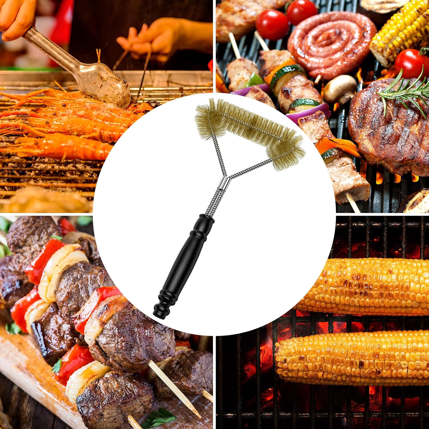 12 pouces/30.5 cm Brosse Barbecue Triangulaire Nettoyage à 360°, Acier INOX BBQ Outilsbrosse pour Grille de Gril avec tête Brosse Triple - 5