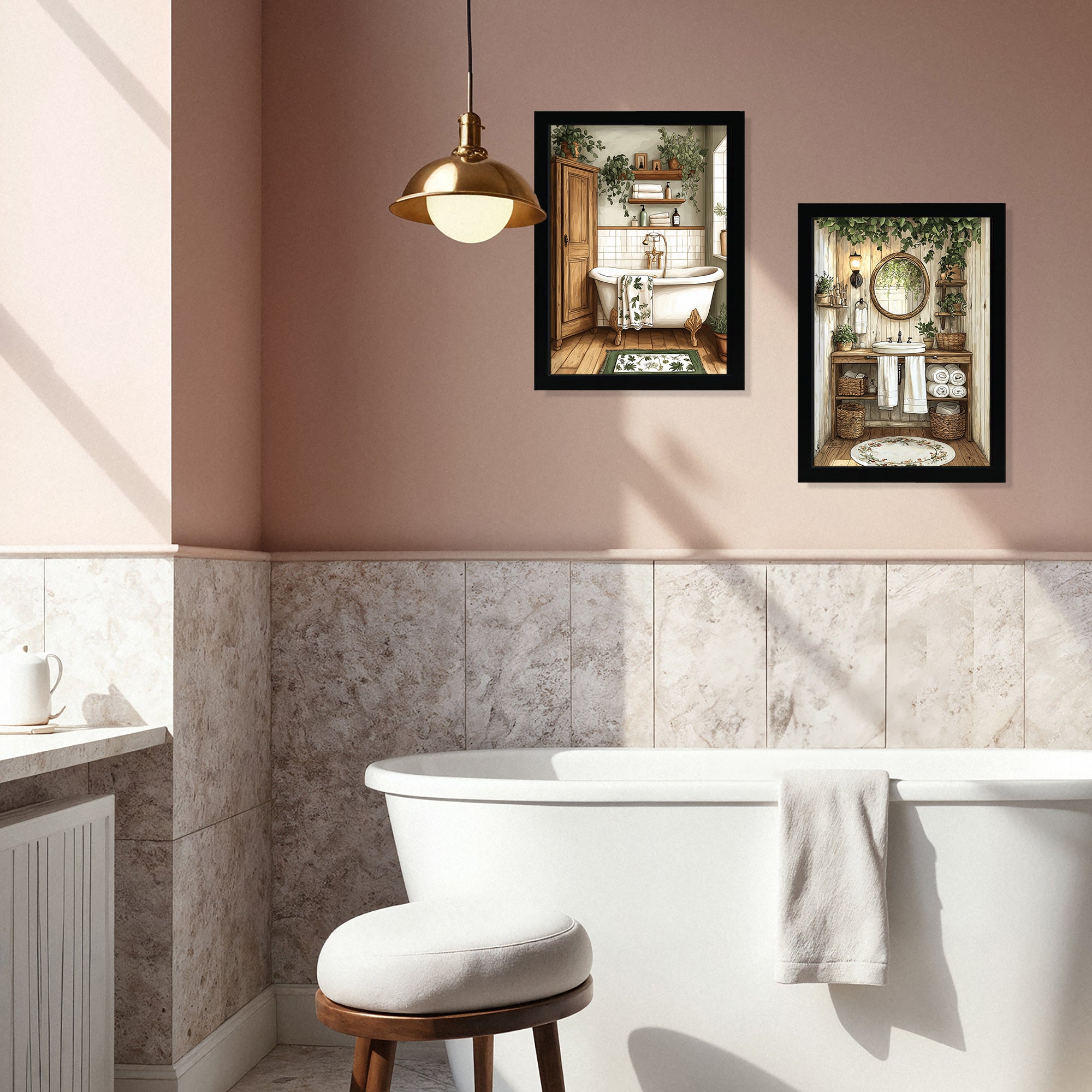 Set de Cuadros de Baño Rústicos con en Estilo Pintura al Óleo