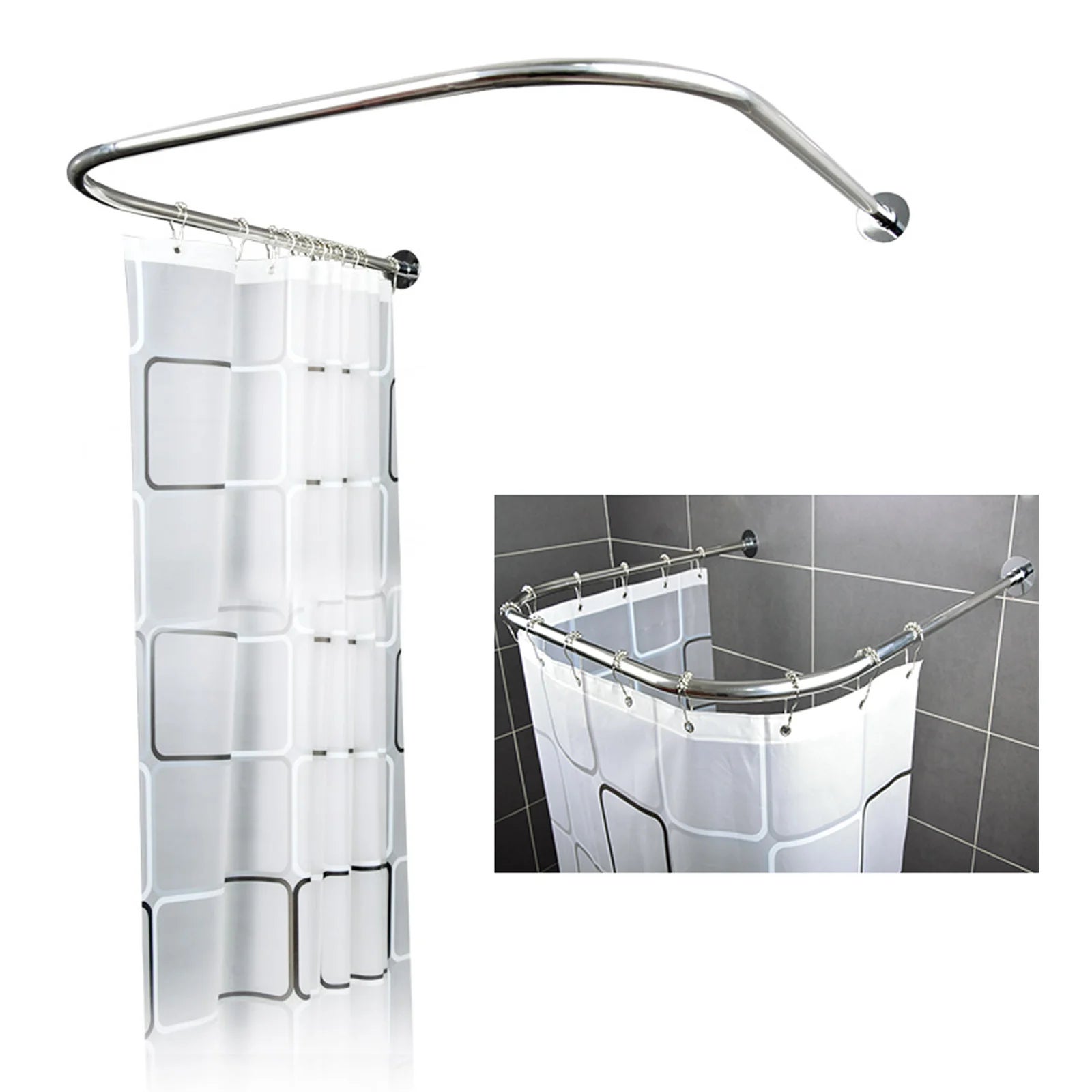 9PCMeuble salle de bain Ensemble Barre de Rideau de Douche en U en Acier Inoxydable,Pôle de Douche pour Toilettes et Salle de Bain en Acier Inoxydable - 8