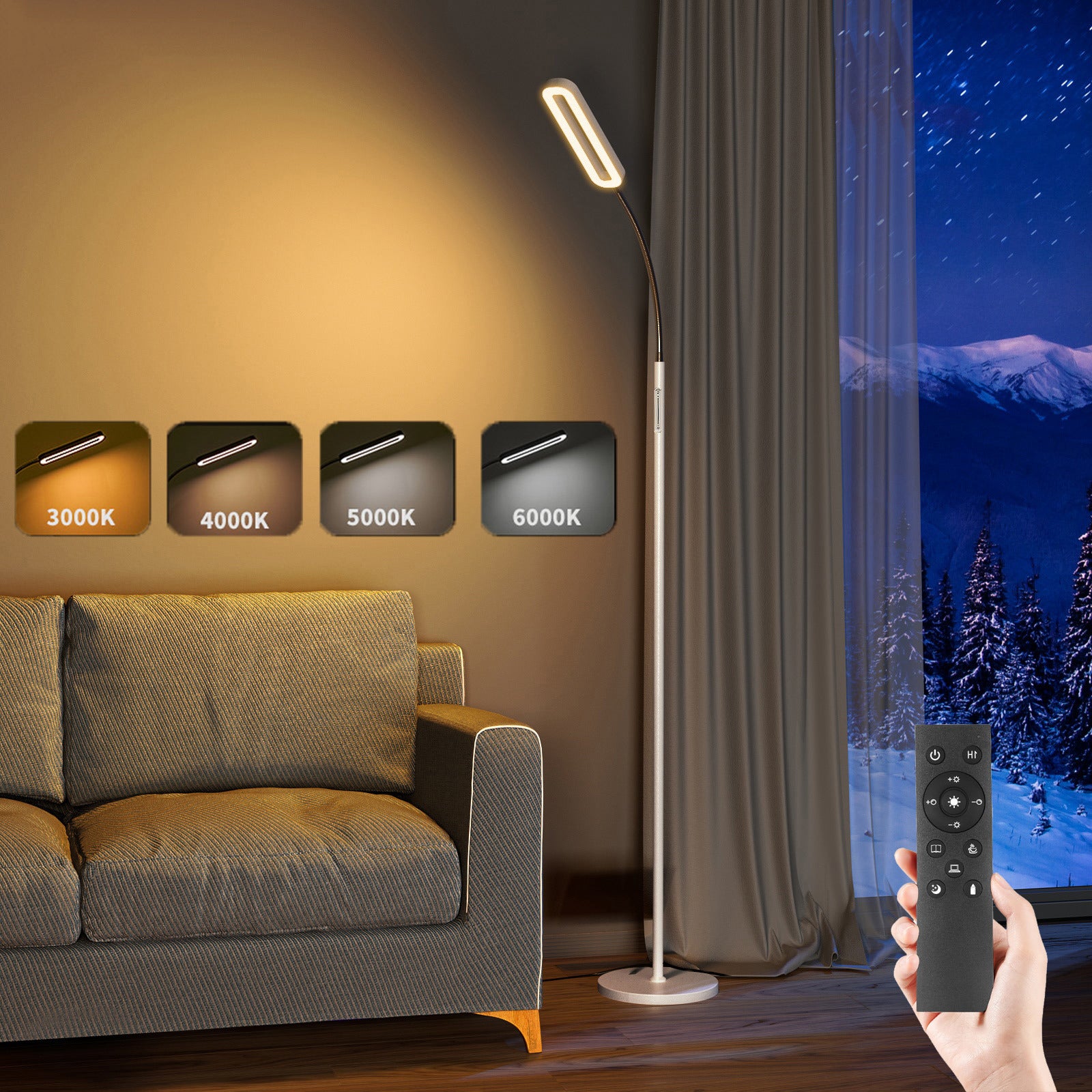 Lampadaire Dimmable LED|Lampadaire Blanc 12W avec télécommande 1150LM,4 températures couleur,salon/chambre/ bureau/hôtel - 2