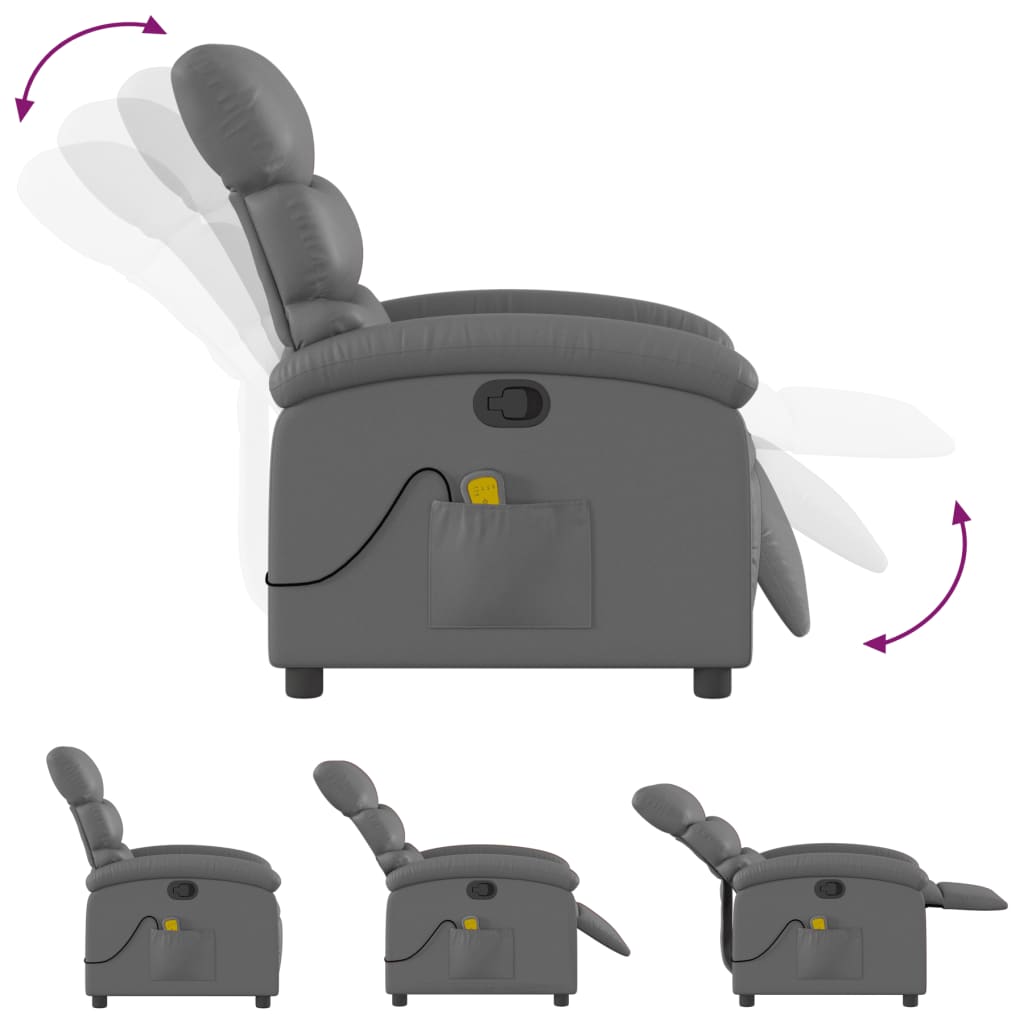 Fauteuil de Salon，Chaise，Fauteuil de massage inclinable gris similicuir - 7