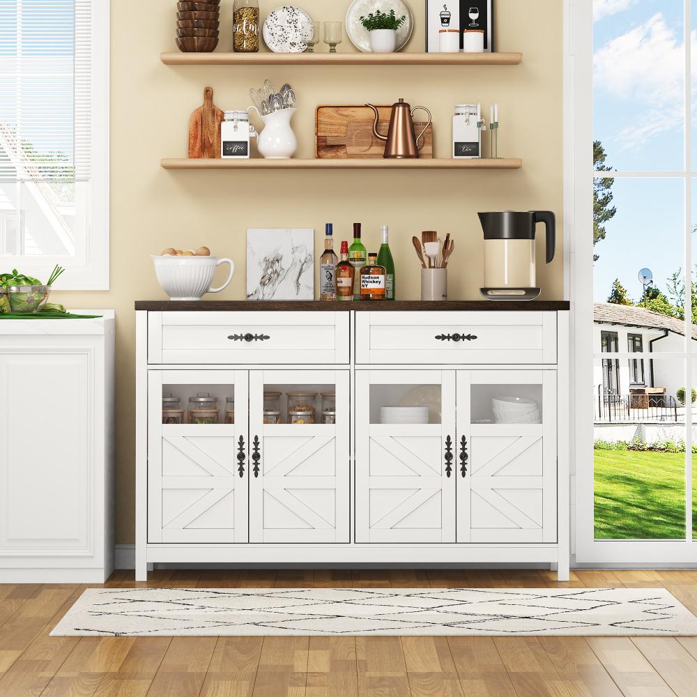 Credenza da 140 cm - 4 ante, 2 ampi cassetti, stile contemporaneo, mobile contenitore per sala da pranzo o cucina - 2