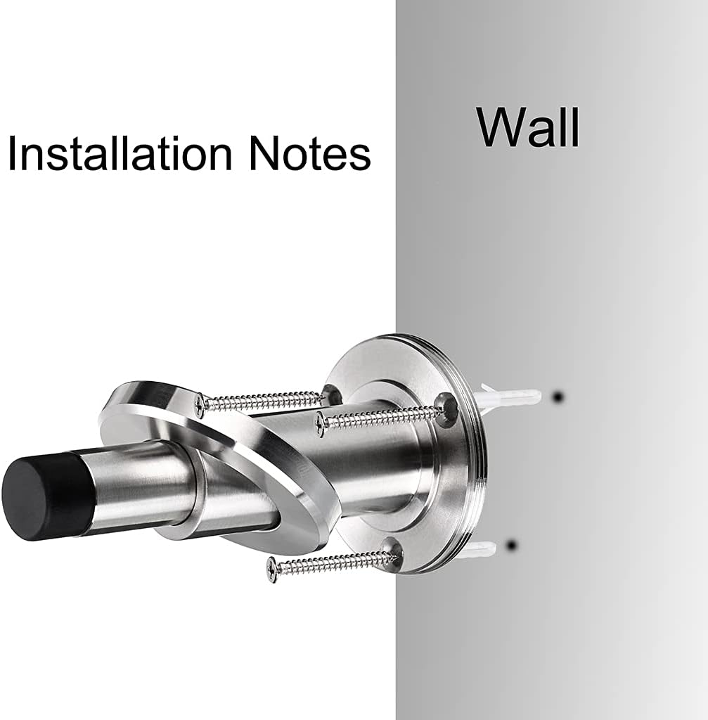 Butée de porte réglable robuste en acier inoxydable finition brossée Fixation murale avec tampon en caoutchouc (1 pièce) - 6