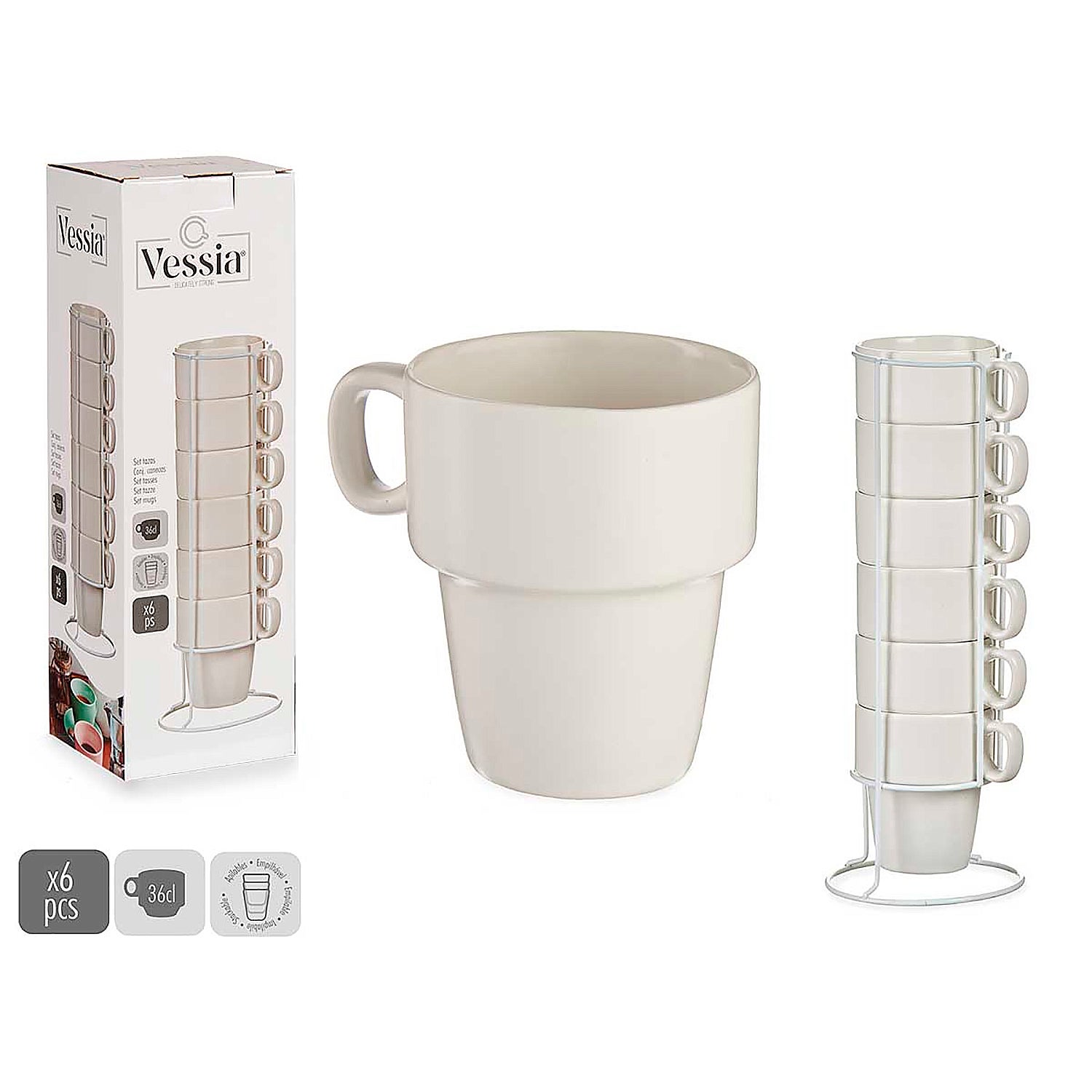 Mirenlife Set 6 Tazze Caffè In Acciaio Inox Con Supporto - Doppia Parete Isolante - Impilabili - 10 Oz