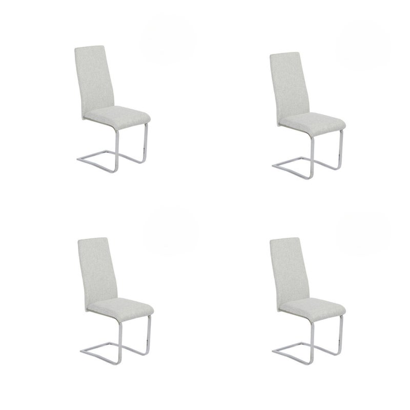 Pakiet 4 krzeseł tapicerowanych jasnoszarą sztuczną skórą z owalną rurową nogą w chromowanym wykończeniu, wymiary 46x54x110 cm