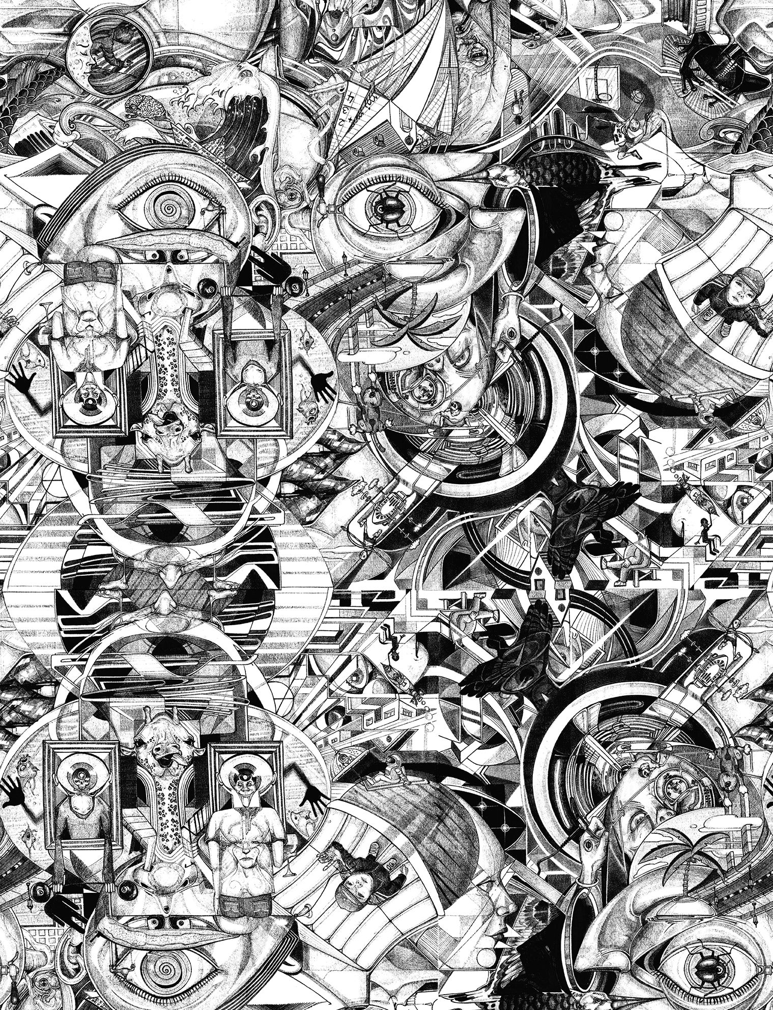 Tapeta surrealistyczny motyw czarnymIbiałym - 53 cm x 10 m - WALLS4YOU