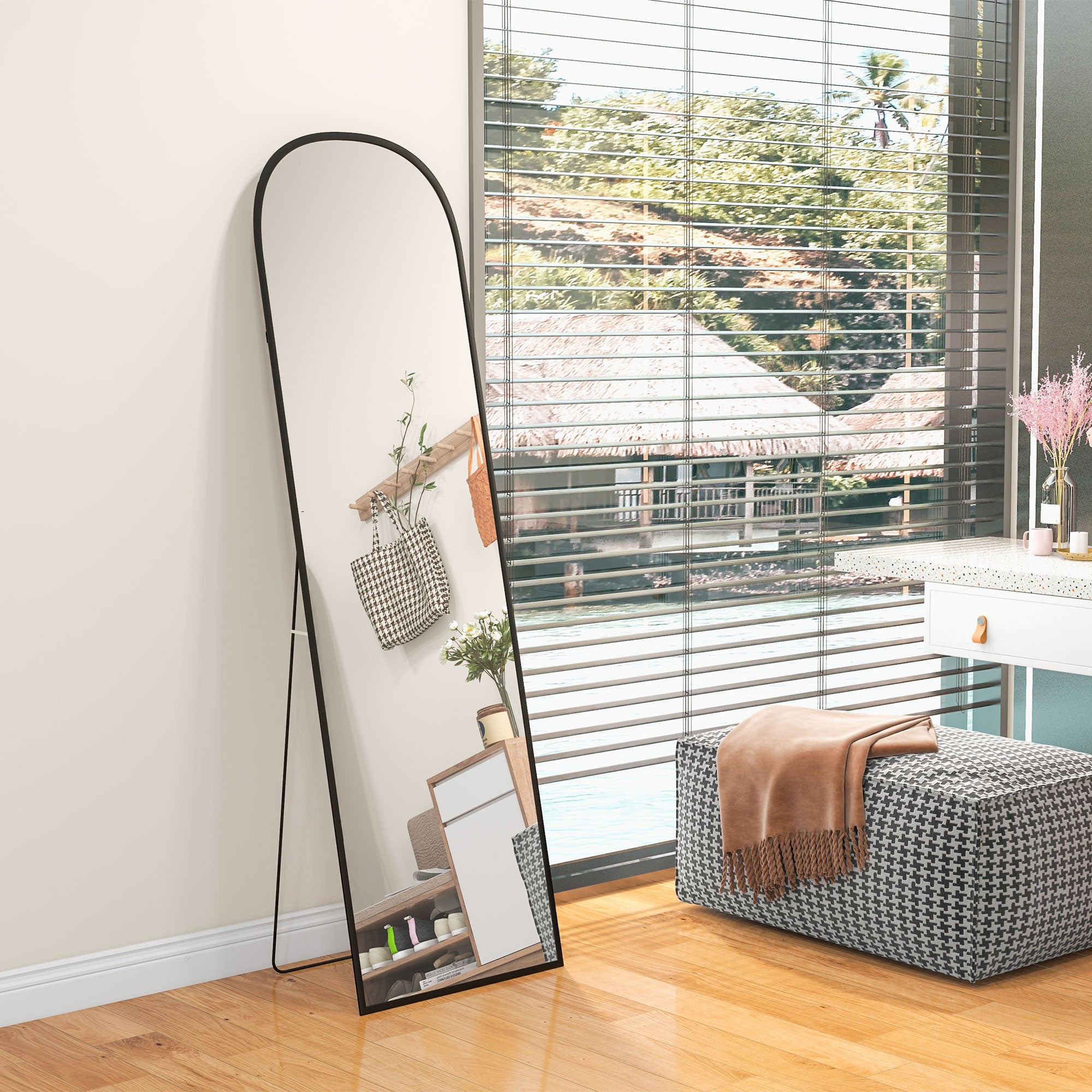 Espelho de Pé HOMCOM Liga de alumínio, vidro temperado Preto50x1,5x170 cm - 2