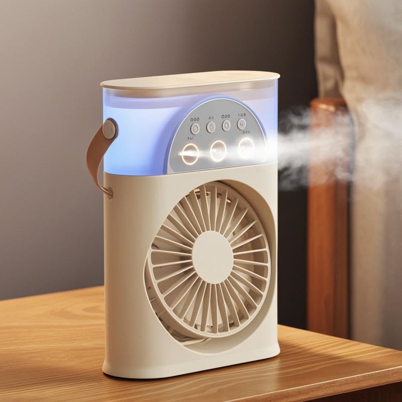 Przenośny 3-otworowy wielofunkcyjny wentylator natryskowy, typ wtykowy, regulacja trzech prędkości, beżowy