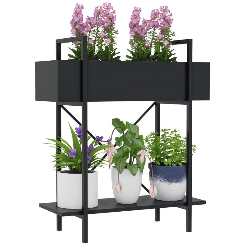 Lot De 2 Supports De Plantes Réglables En Métal Robuste – Intérieur & Extérieur, Plateaux Pour Pots 8-12 Pouces, Noir