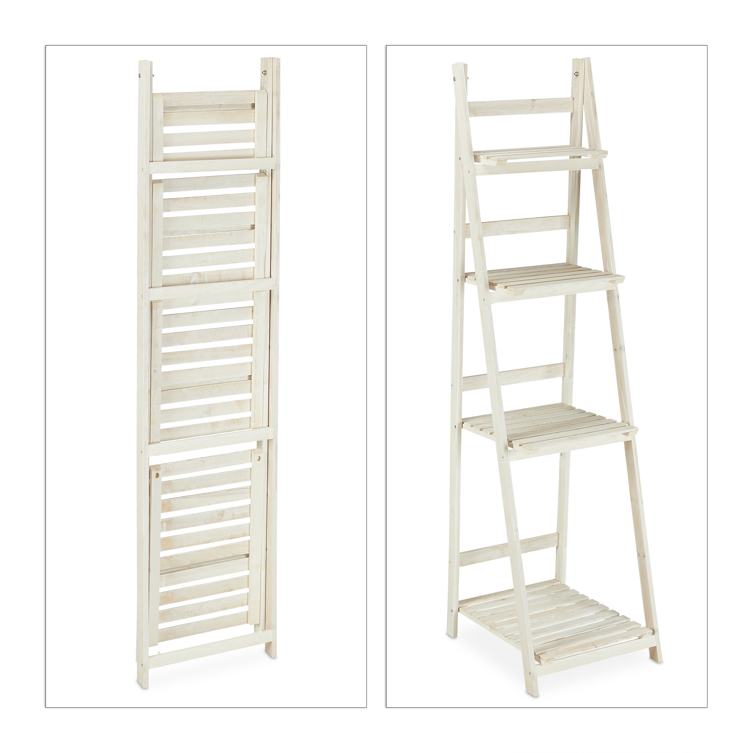 Etagère à fleurs, pour l’intérieur et le balcon, simple et chic, pliante, 160x41x50 cm, 4 marches, blanc, Relaxdays - 6