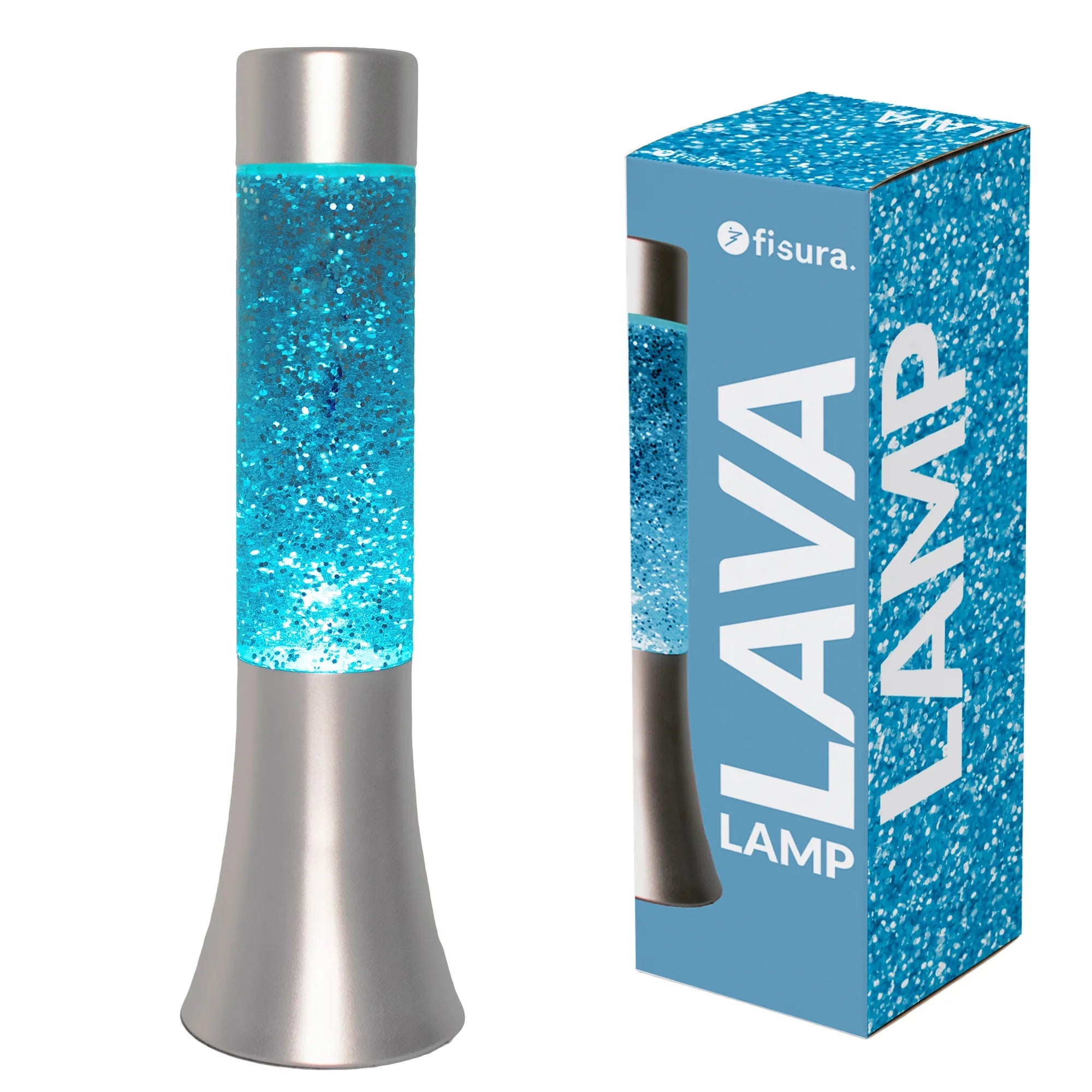 Fisura Lámpara De Lava Glitter De 30 Cm Con Base Y Líquido Plateada/Azul , Leroy Merlin