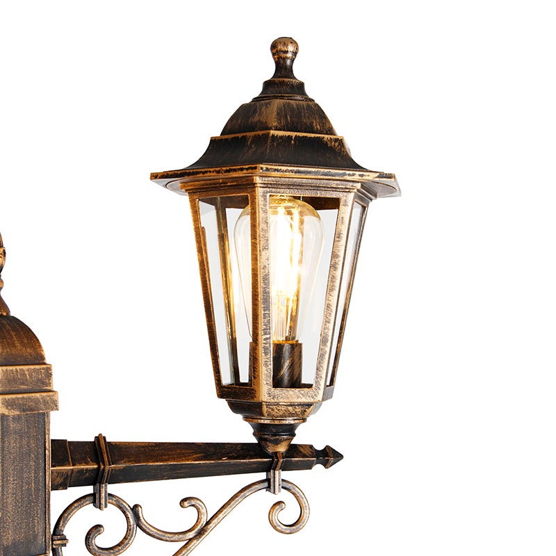 Qazqa classic-antique lanterne extérieure pour jardin - New Haven - doré/laiton, max. 15w, e27, 216.5cm, IP44, à 3 lumières - 6