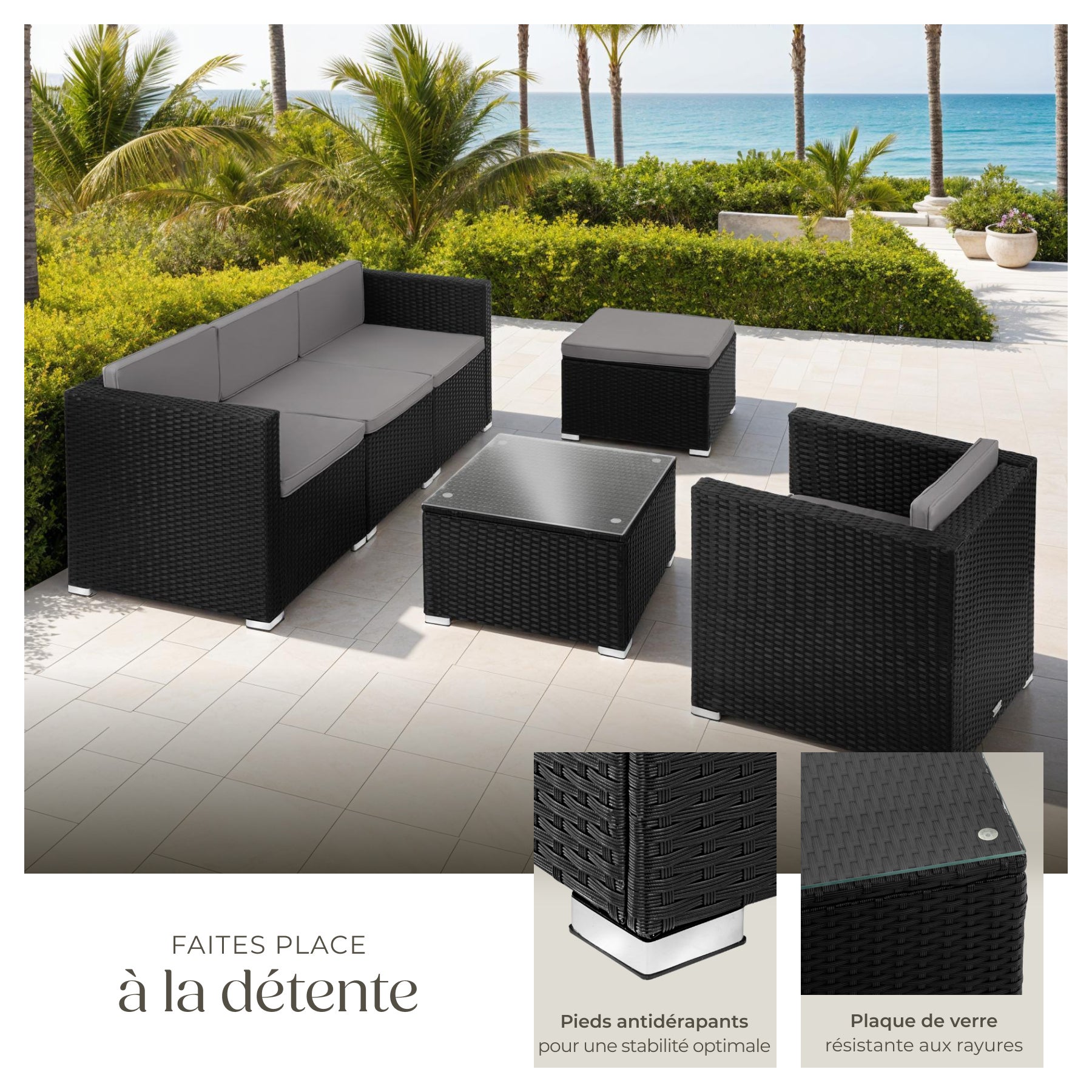 Salon bas de jardin en Acier Noir 5 personnes - 4