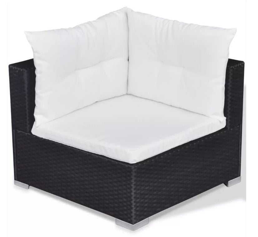 Salon de jardin 9 pièces résine tressée noir et coussins blanc Kim - 3