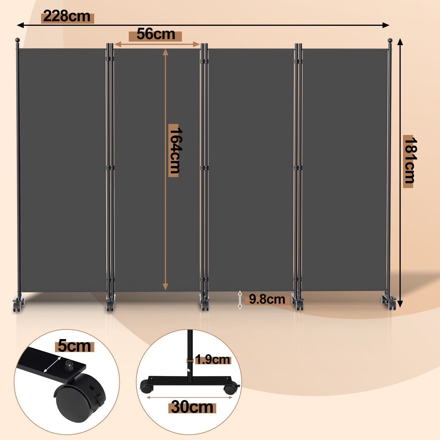 Paravent avec roulettes séparateur de pièce Cloison Paravent écran de confidentialité Écran pour Jardin Anthracite 228x181 cm - 2