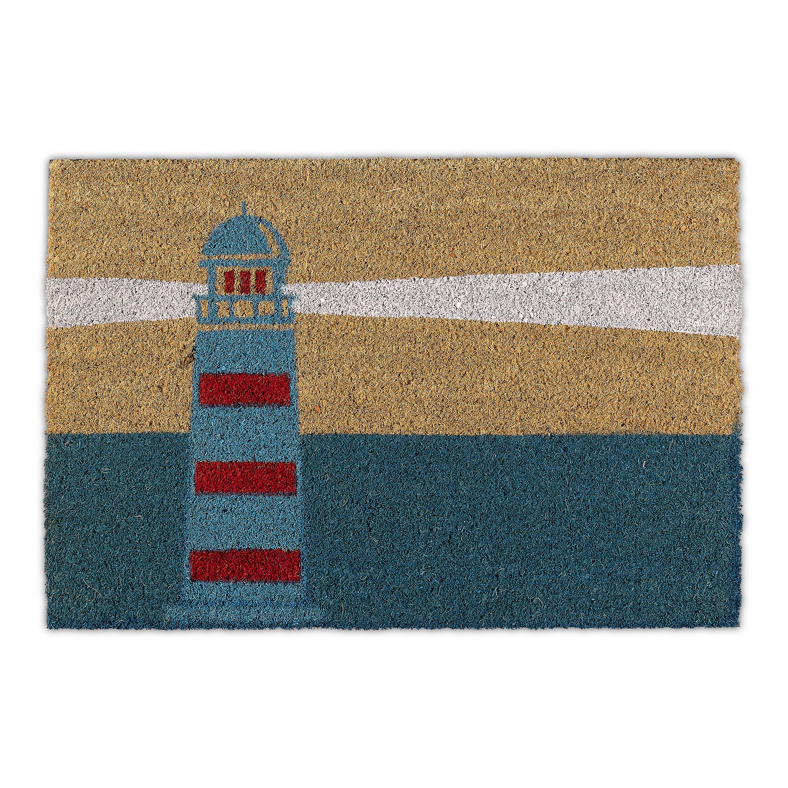 Relaxdays felpudo coco estampado faro, 40x60, alfombrilla puerta entrada antideslizante, interior y exterior, multicolor