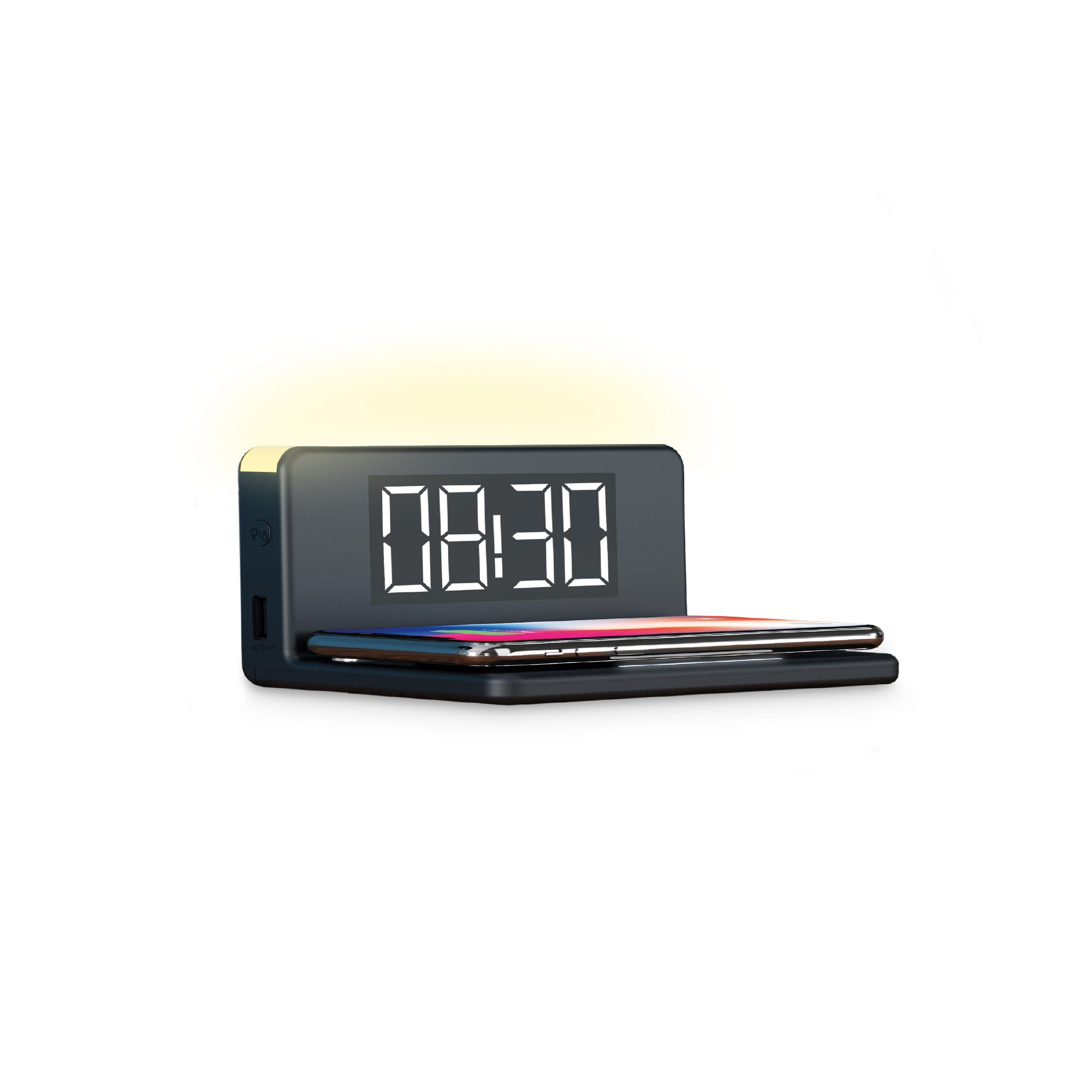 Réveil Chargeur Sans Fil 15W - Horloge LED Numérique Avec Alarme - Design Rond Compact - Pour Table De Chevet Ou Bureau