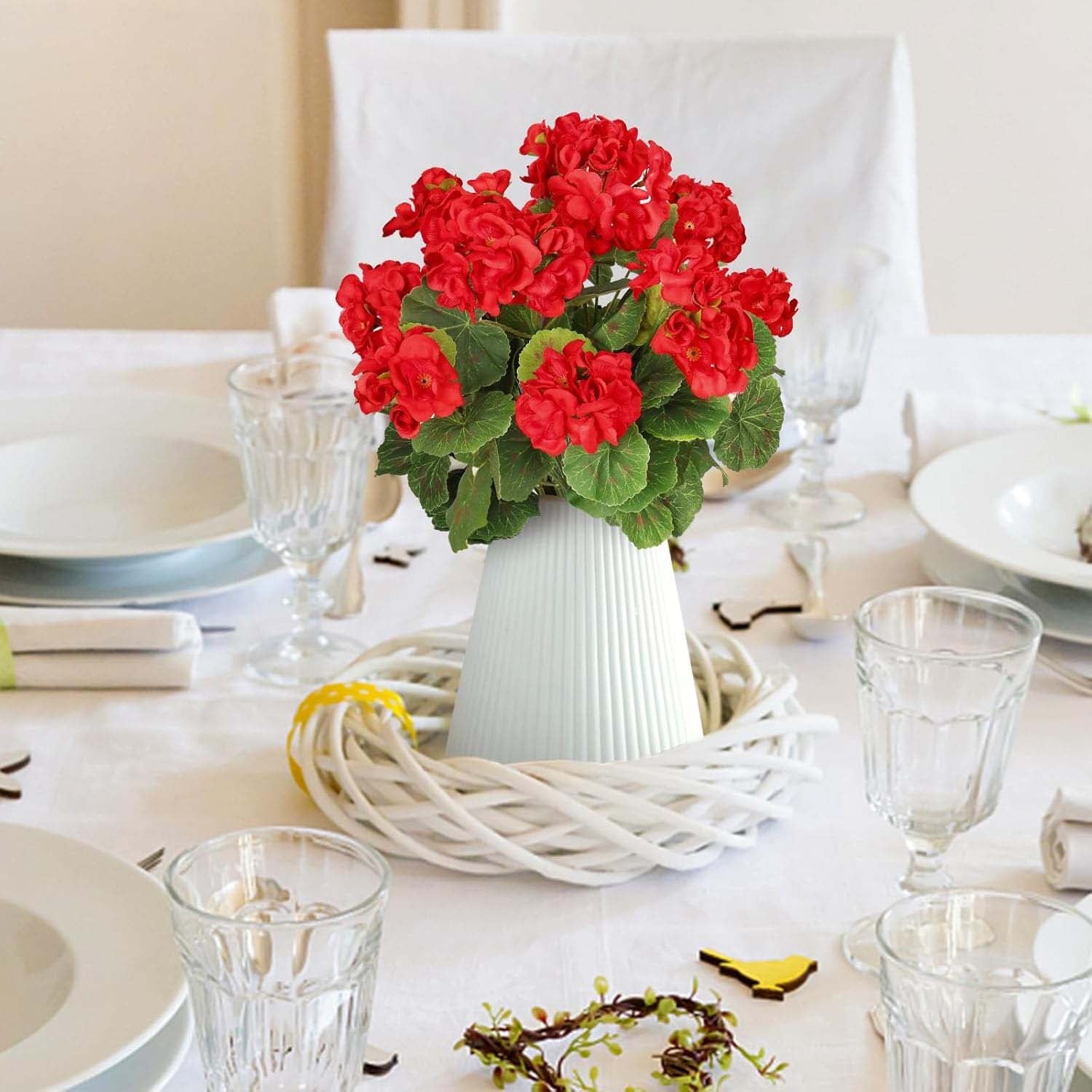 7 ramos geranios rojos artificiales resistentes a los rayos UV, flores para cementerio, balcón, jardín, hogar, primavera, decoración - 7