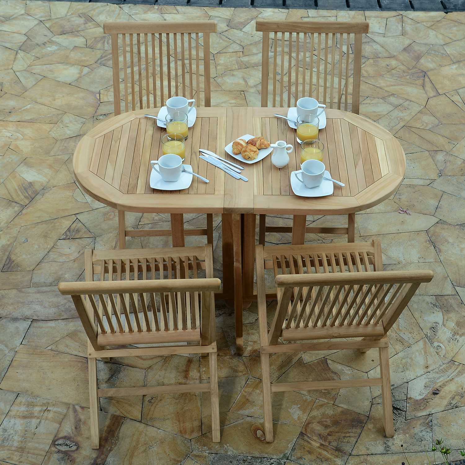 Tavolo ovale pieghevole da balcone in teak massiccio Manoï - 4