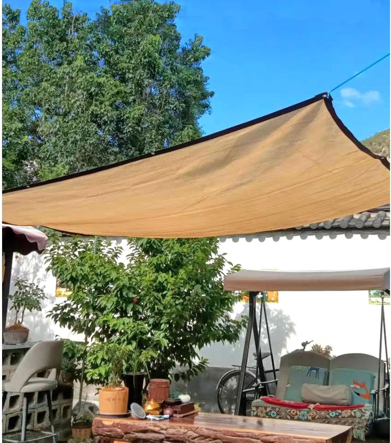 Voile d'ombrage 4 m x 5 m – Confortable pour les yeux et facile à installer – Résistante au vent et aux déchirures – - 6