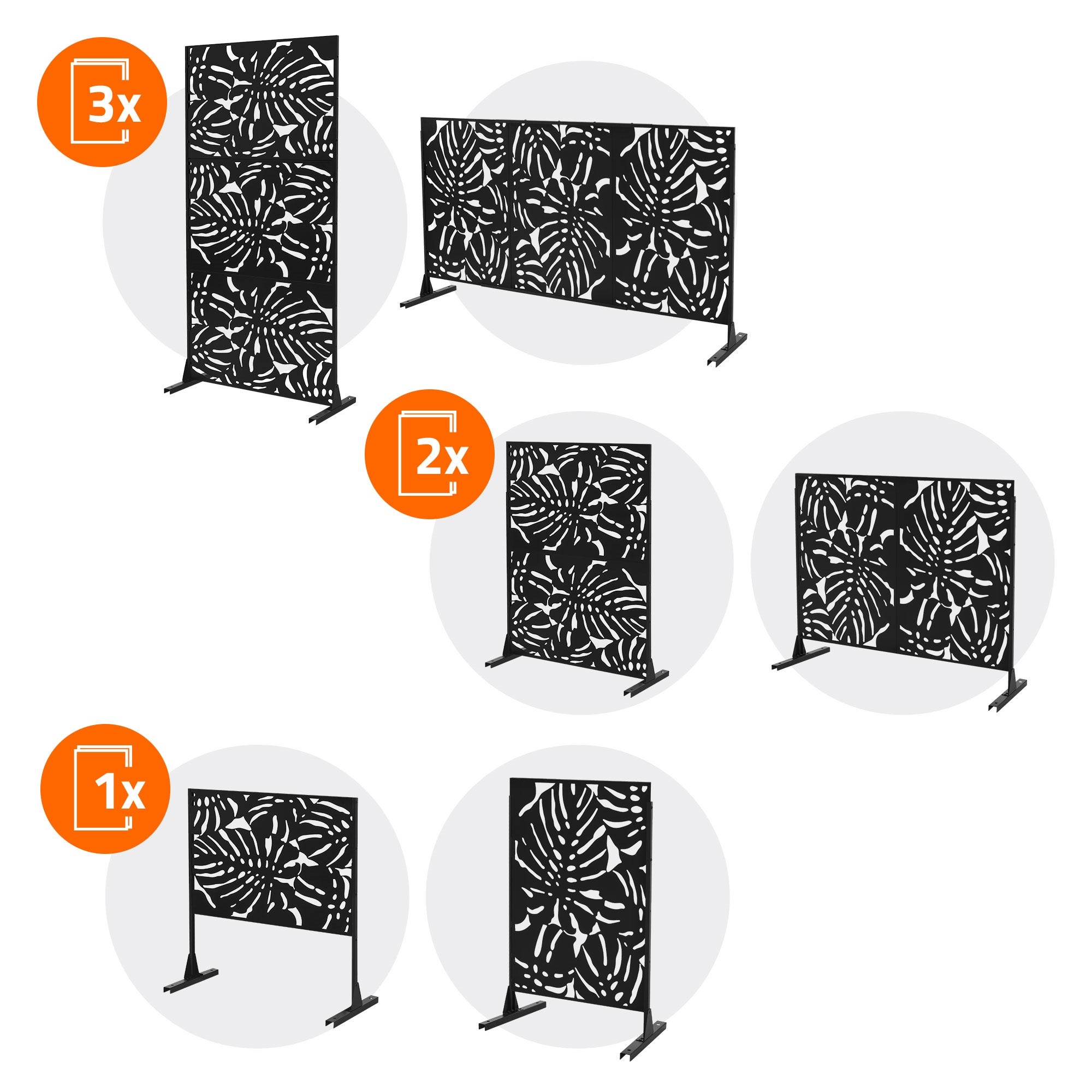 Brise-vue métallique roma 90x180 cm en acier modèle autoportant à 3 panneaux extensible avec supports paravent décoratif résistant aux intempéries - 8