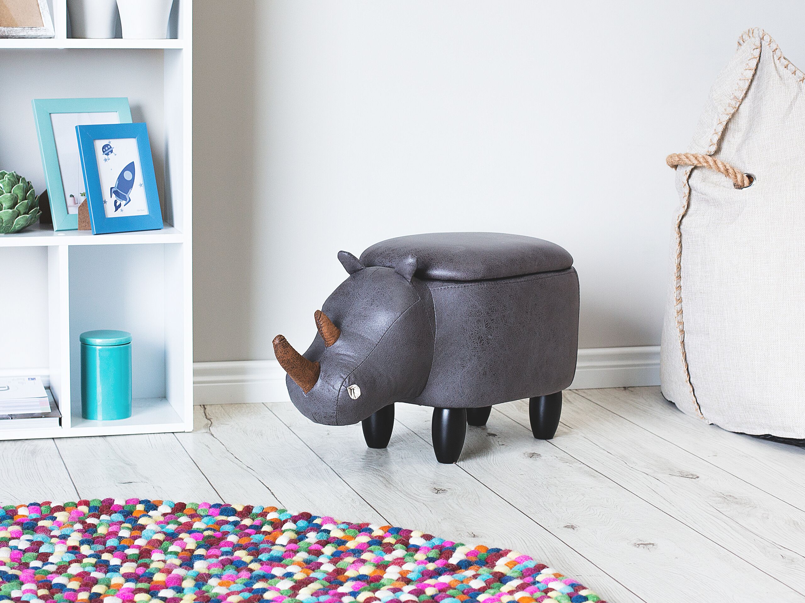 Pouf animaletto contenitore RHINO Pelle sintetica Grigio scuro - 2