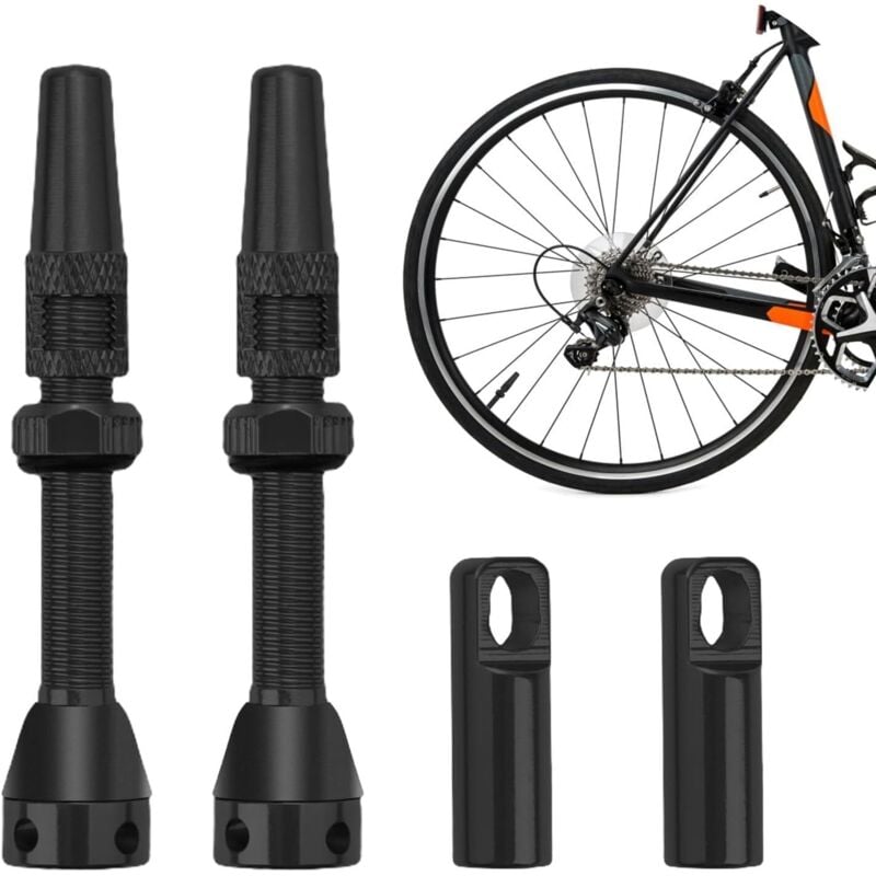 Set Di 4 Valvole Tubeless Presta In Alluminio Da 44 Mm – Con Tappi E O-ring, Per MTB E Bici Da Corsa, Nero