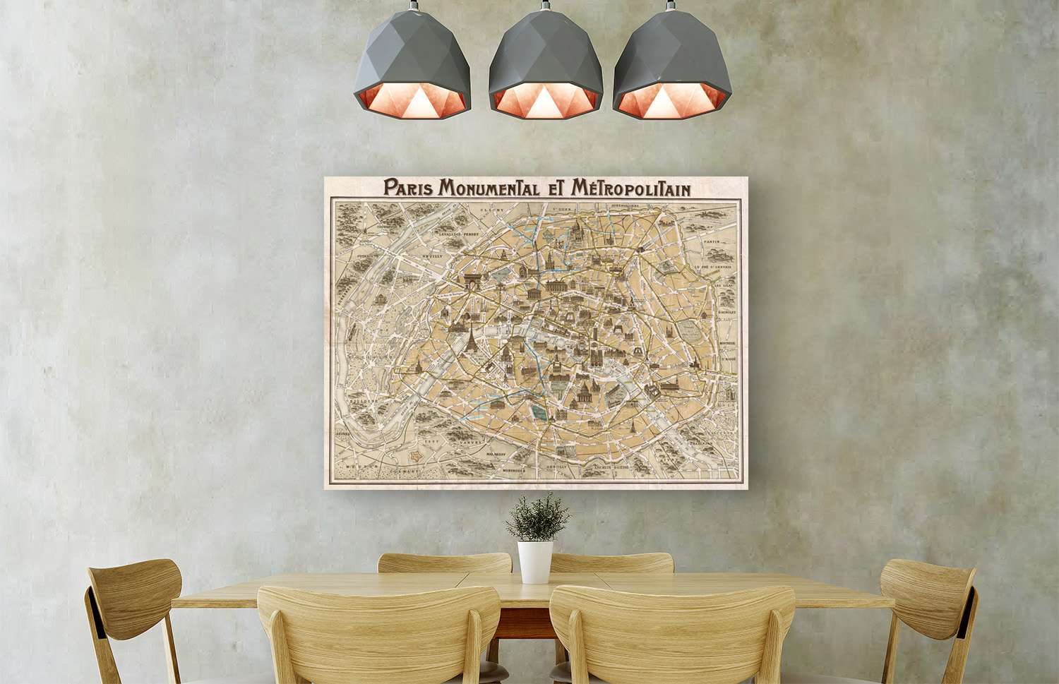 Plan de Paris, impression sur toile - Anonyme, Paris Monumental et Métropolitain, 1932 - 80x60 cm - 2