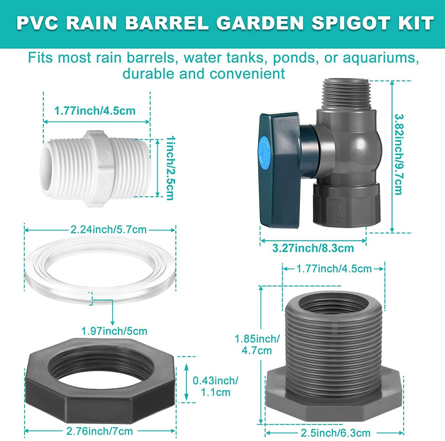 Robinet de baril d'eau en PVC avec adaptateur de robinet de tuyau à montage sur cloison et ruban d'étanchéité pour réservoirs d'eau - 2
