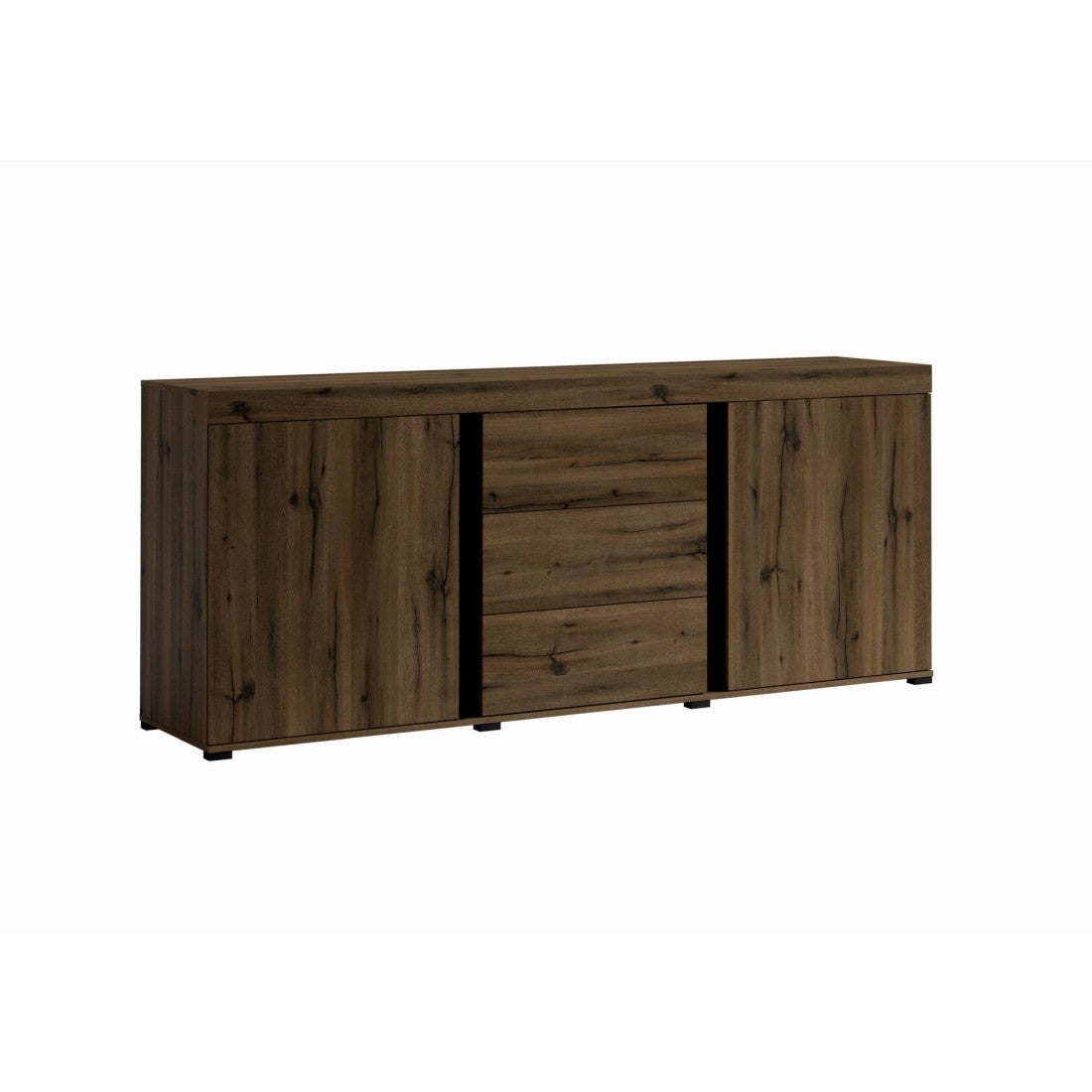 Grand buffet 220 cm - chêne noble et noir - Collection MERLIN | Leroy ...