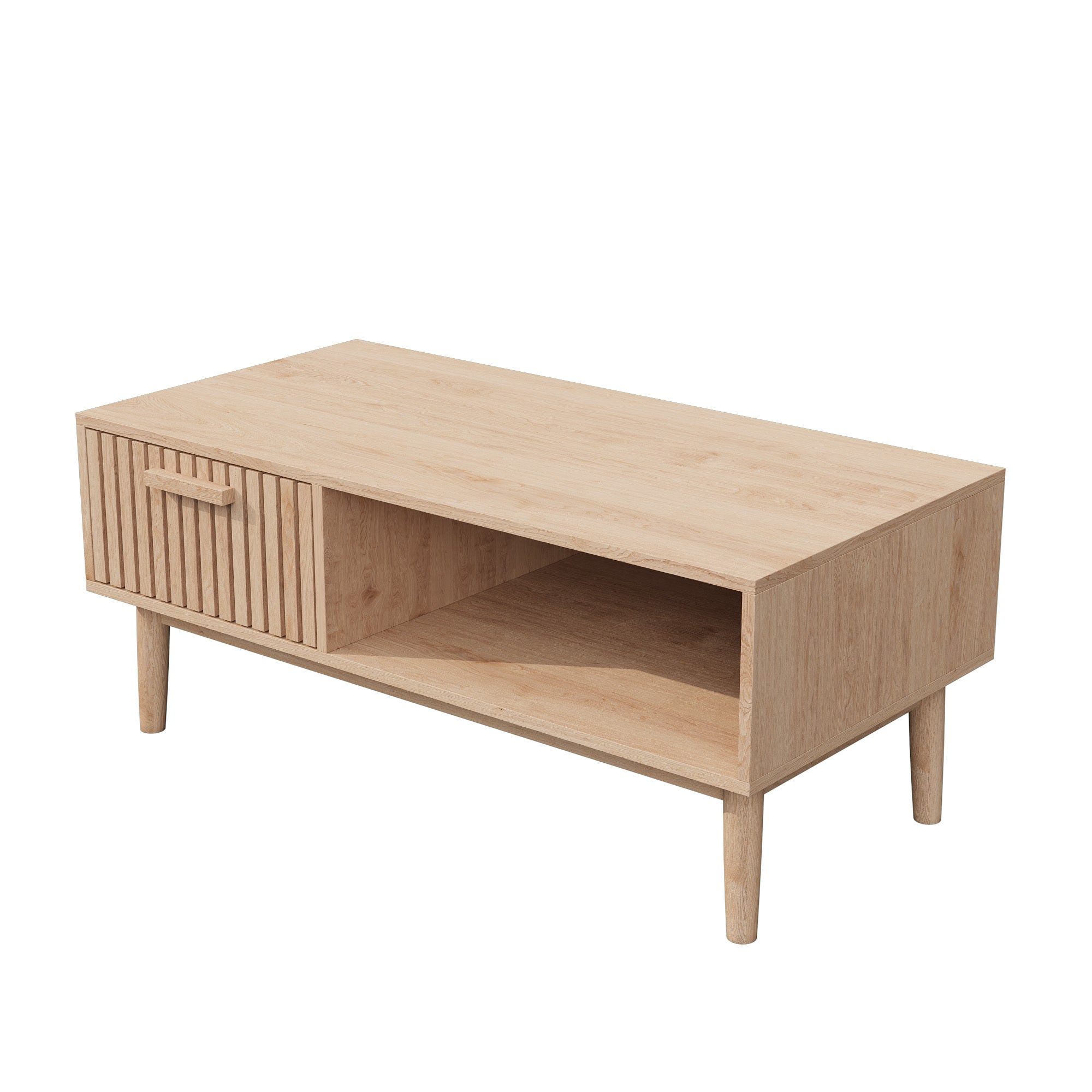 Table basse, pieds en bois massif, poignées en bois, structure en bois, table d'appoint, table basse en bois - 9