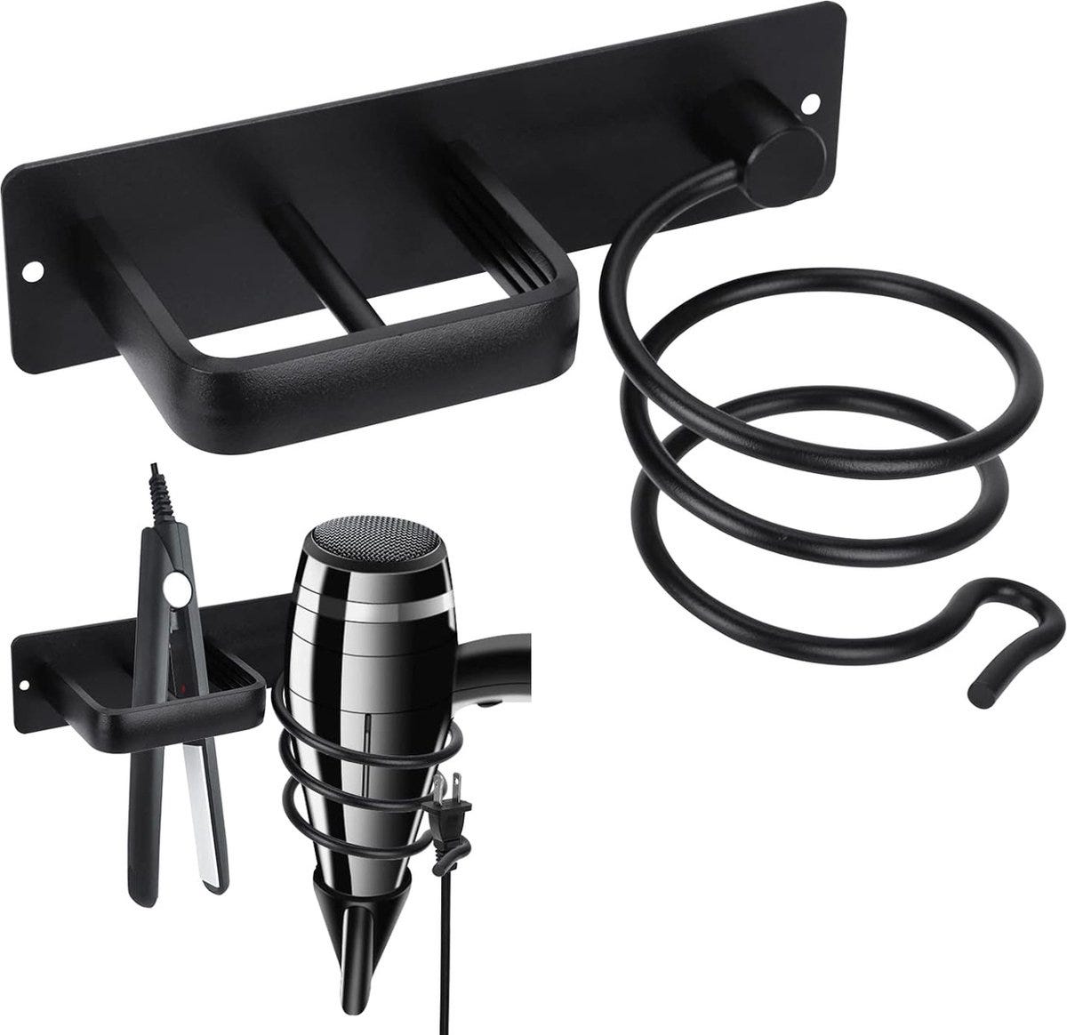 Supporto Per Phon E Piastre Da Parete - Porta Asciugacapelli Adesivo In Acciaio Inossidabile Nero - Foto 9