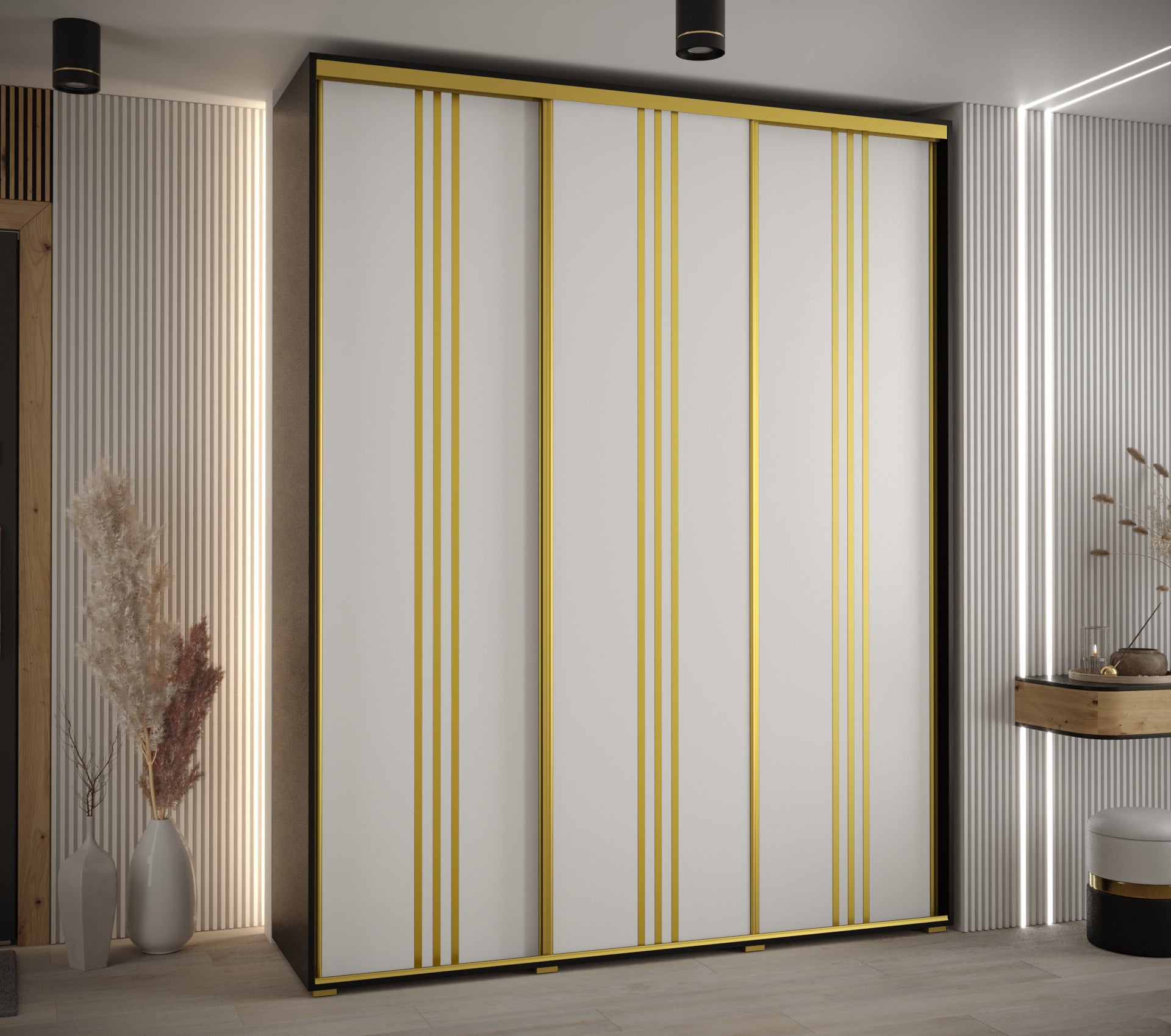 Szafa przesuwna wysoka Davos 6 200 x 60 x 235,2 cm czarny + biały + u. złoty - Abiks Meble - 2