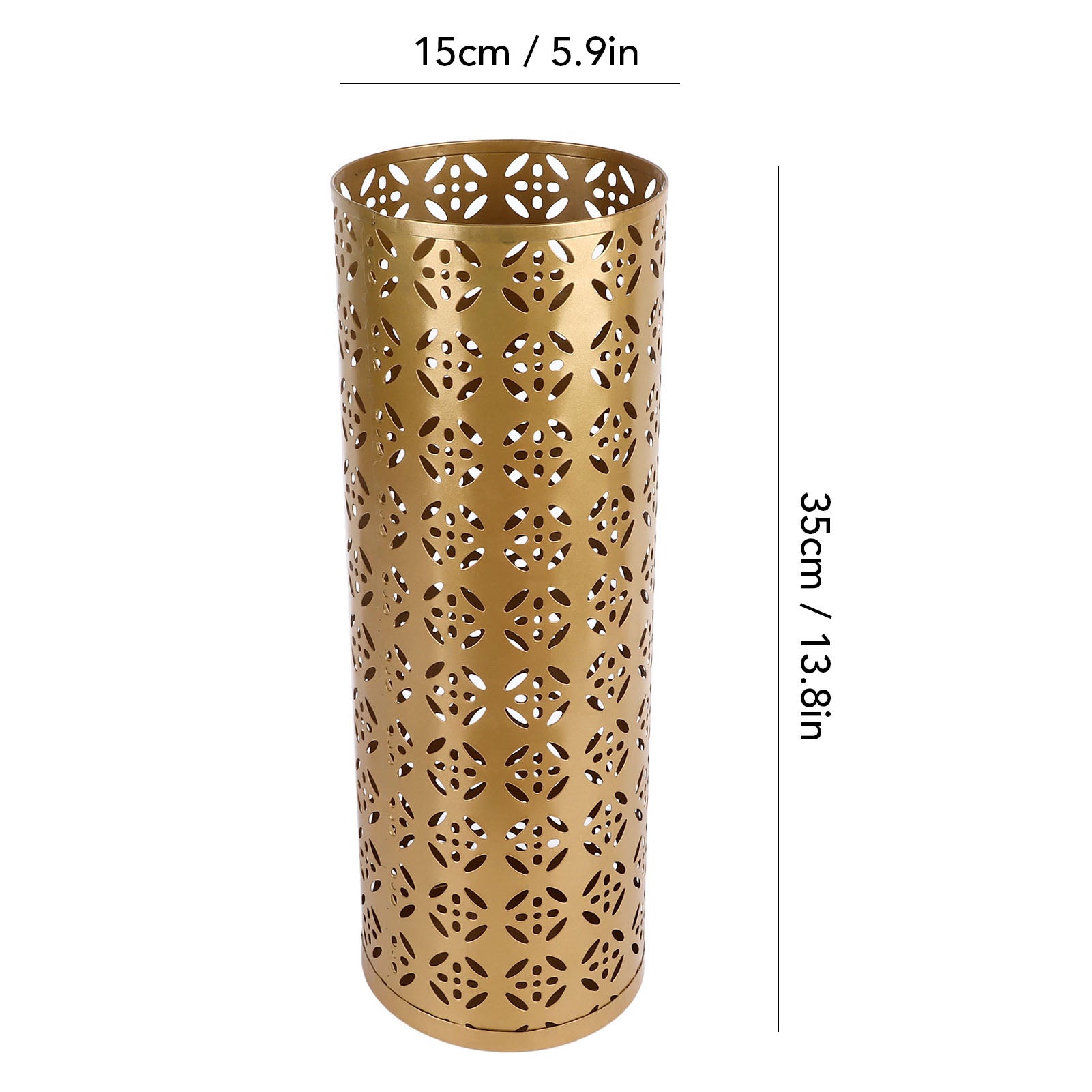 Porte-parapluies rond en métal ajouré 35x15x15cm, antirouille et élégant, pour entrée et bureau, doré – ComfortXL - 3