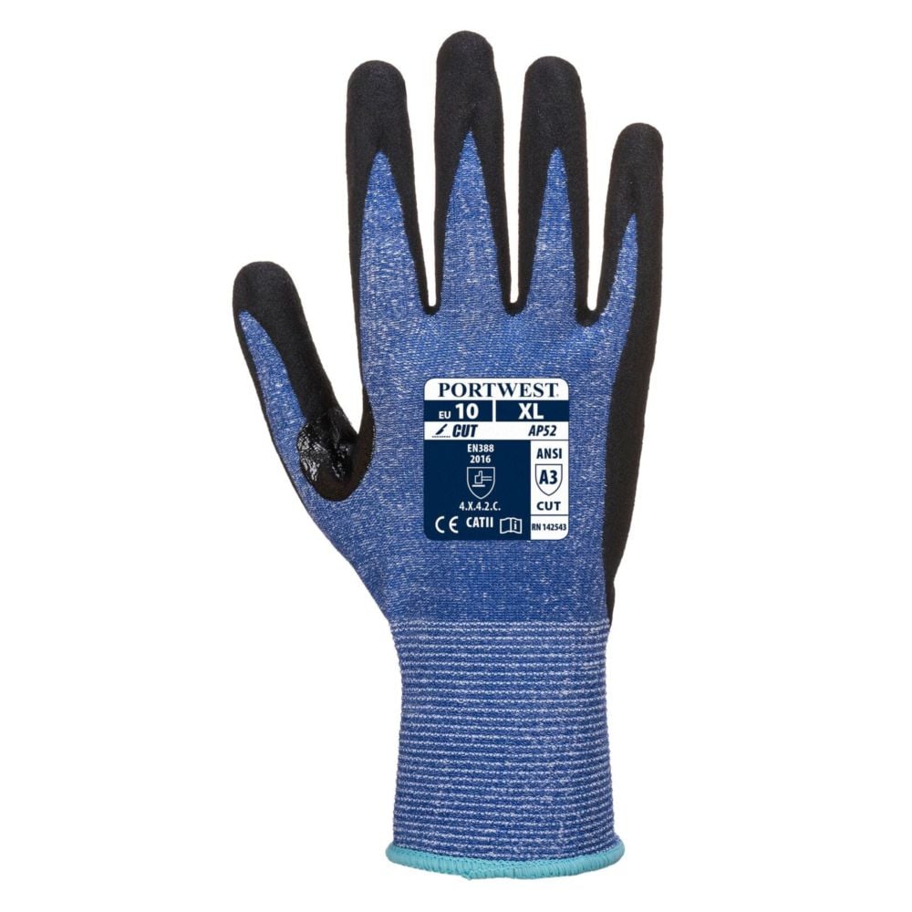 Guantes anticorte Dexti Cut Ultra Azul/Negro fibra HPPE galga 13 PORTWEST AP52 M - 2