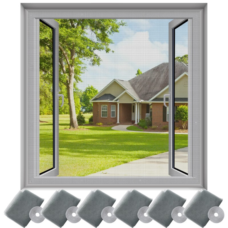 6 sztuk Siatka na Okno Moskitiera, Siatka na Owady do Okna Moskitiera z Siatki z 4 Samoprzylepnymi Taśmami 150 x 200 cm (Szara)