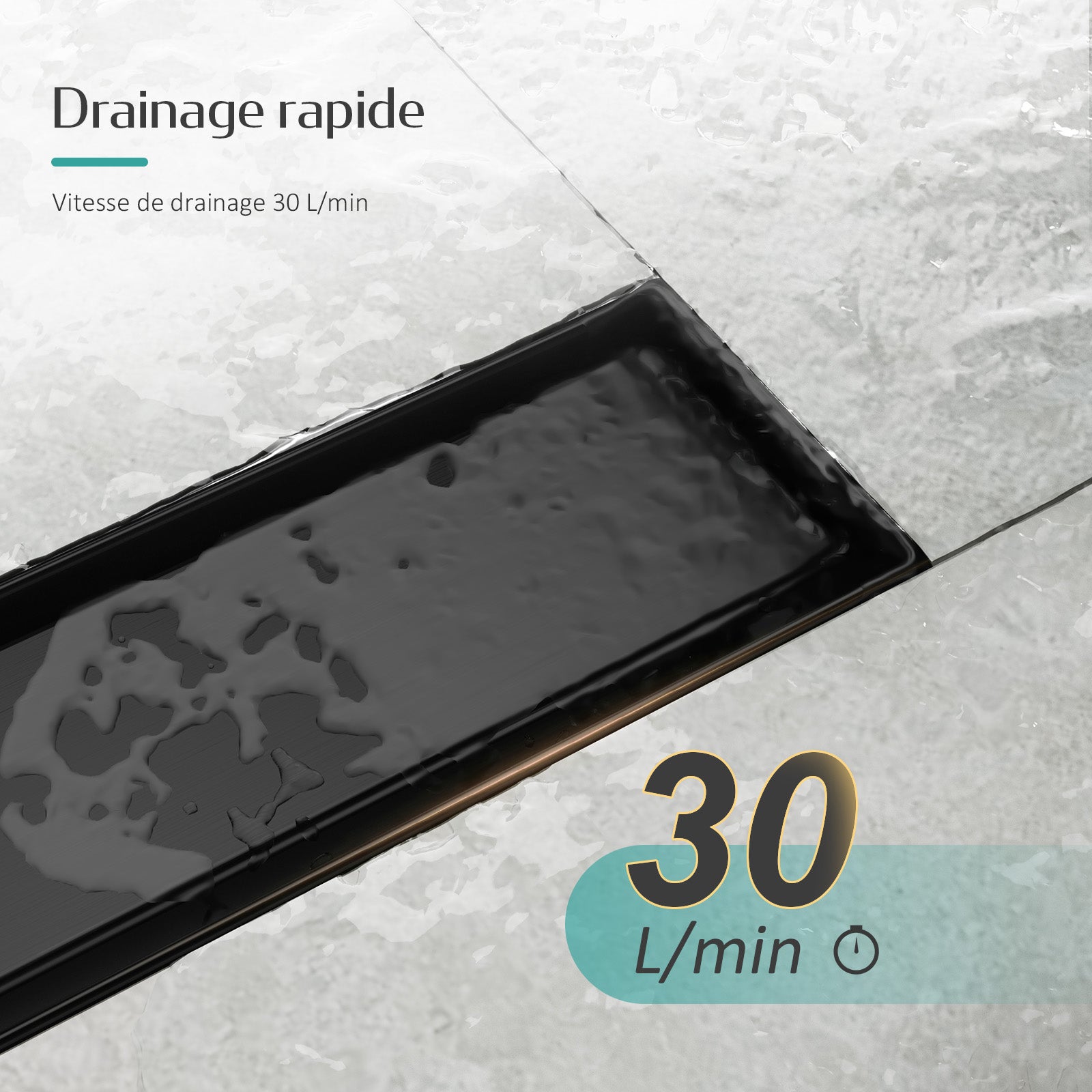 EMKE Caniveau de douche noir 60 cm en acier inoxydable, kit d’évacuation ultra-fin avec siphon anti-odeurs et filtre à cheveux – évacuation latérale - 7