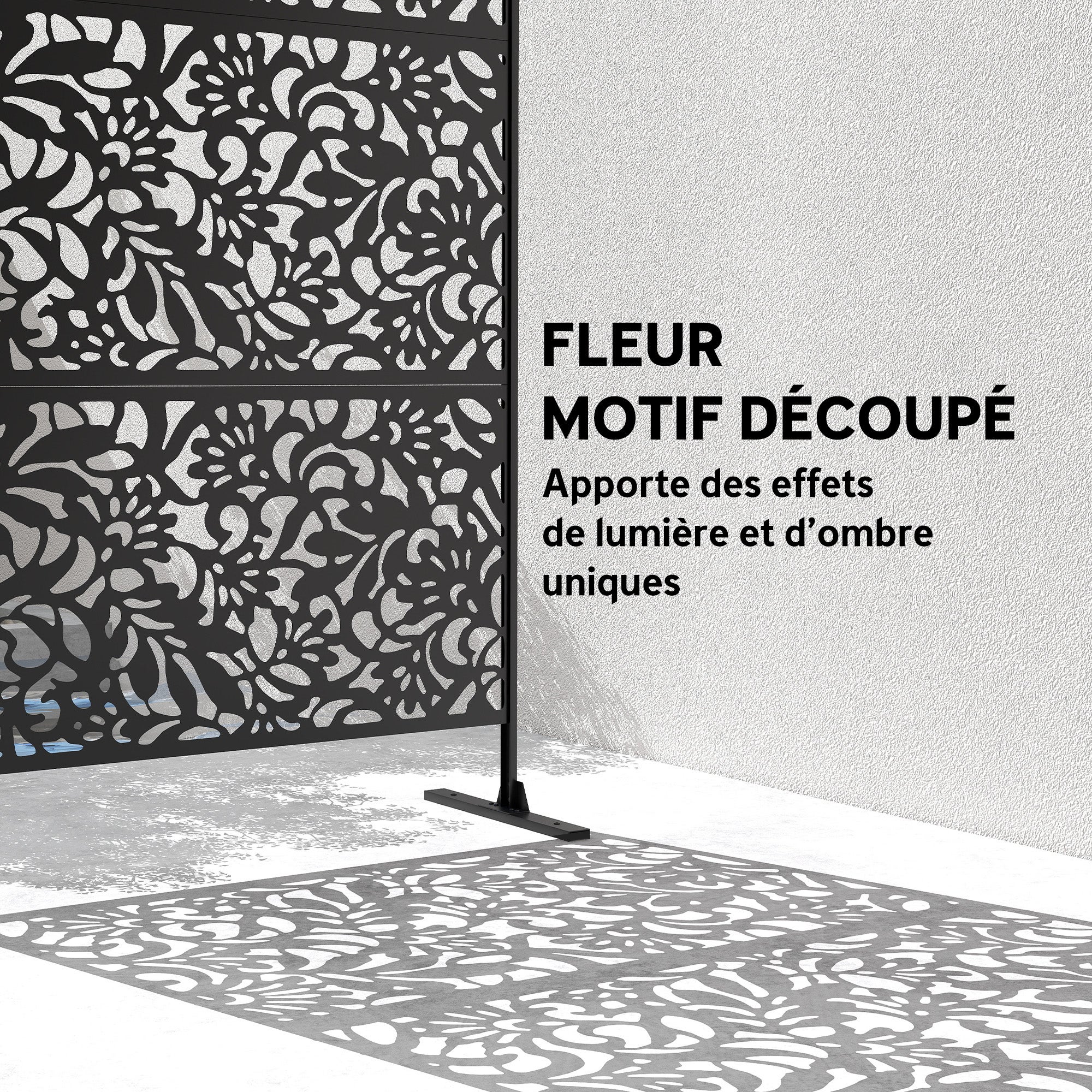Panneau Brise Vue décoratif Extérieur Claustra Décoratif Jardin 3 Panneaux à motif floral Acier 122 x 45 x 198 cm Noir - COMFORTXL - 6