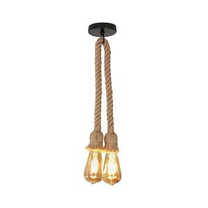 Lustre Suspension Corde De Chanvre 6,8 M - 3 Douilles E27 - Interrupteur Intégré - Style Industriel Vintage - DIY