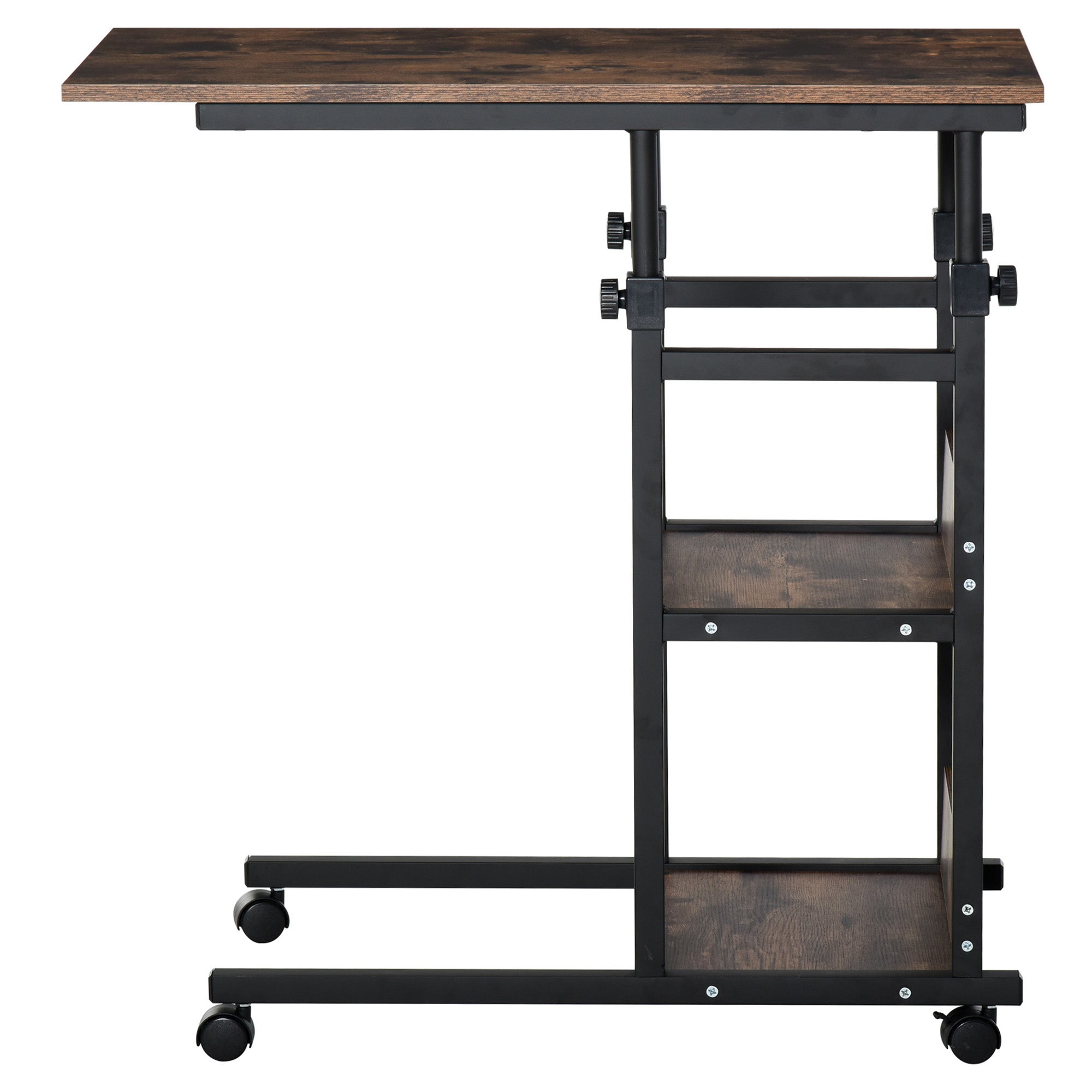 Table d'Appoint Roulante Hauteur Réglable avec 2 Étagères Intégrées ...