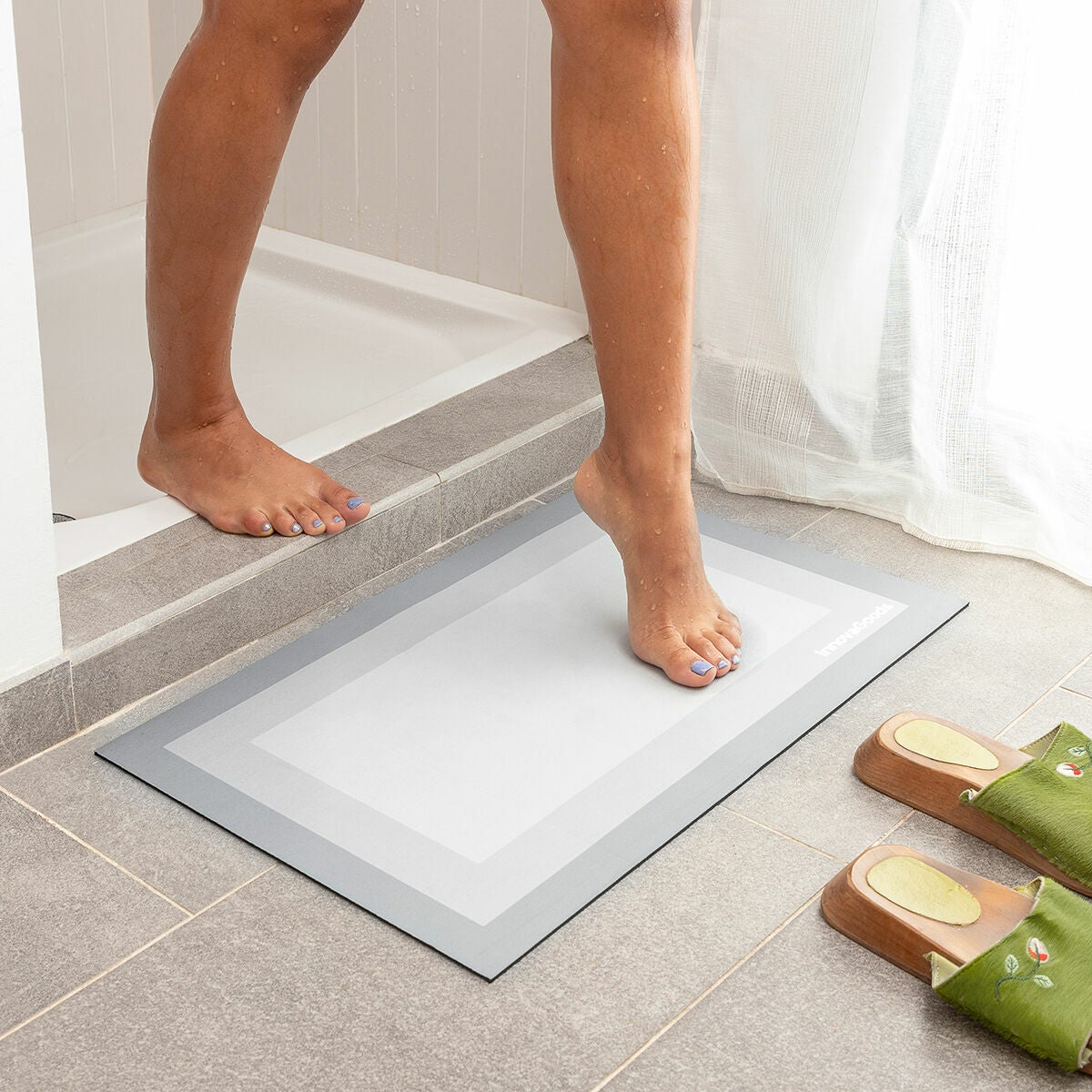 LUMI Tappetino Da Bagno Antiscivolo Super Assorbente – 43,2x76,2 Cm – Ultra Sottile, Lavabile, Con Design Verde E Frutta, Calma
