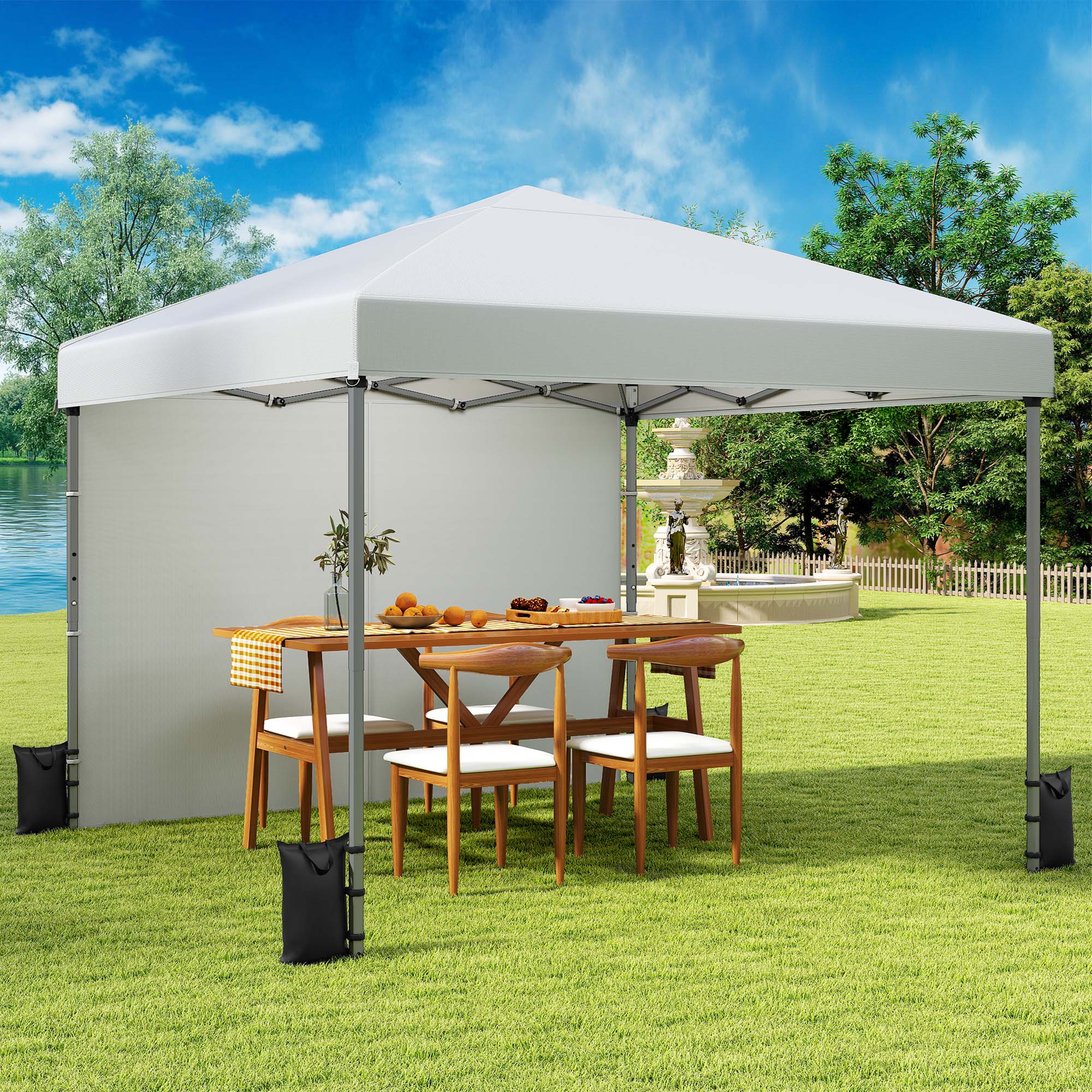 Tonnelle pliante avec dispositif de protection, réglable en hauteur, 3 x 3 m, blanche - 7