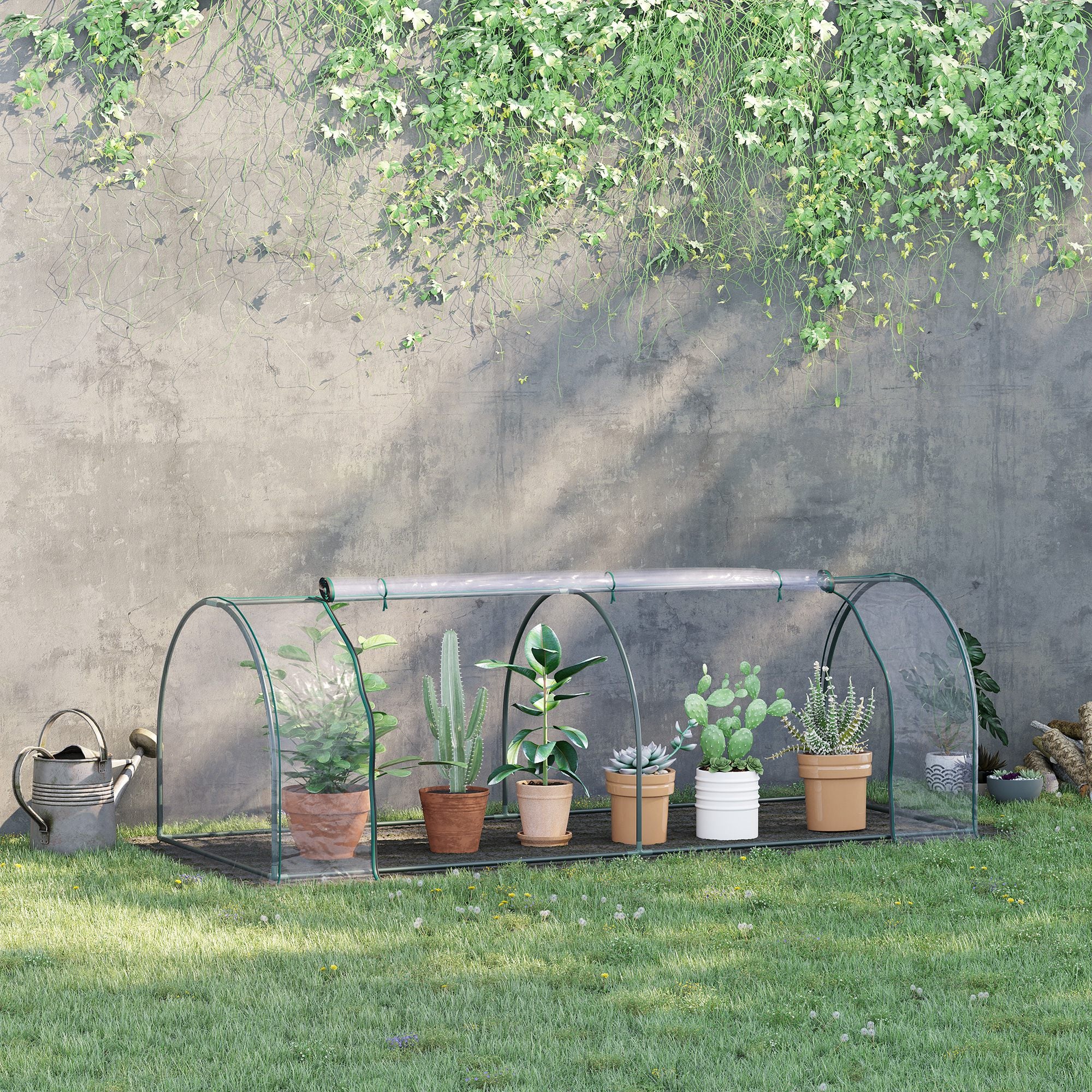 Serre de Jardin Tunnel mini serre tunnel serre à tomates 2,5L x 1l x 0,8H m Grande Porte zippée bâche PVC Transparent métal époxy Vert - 3