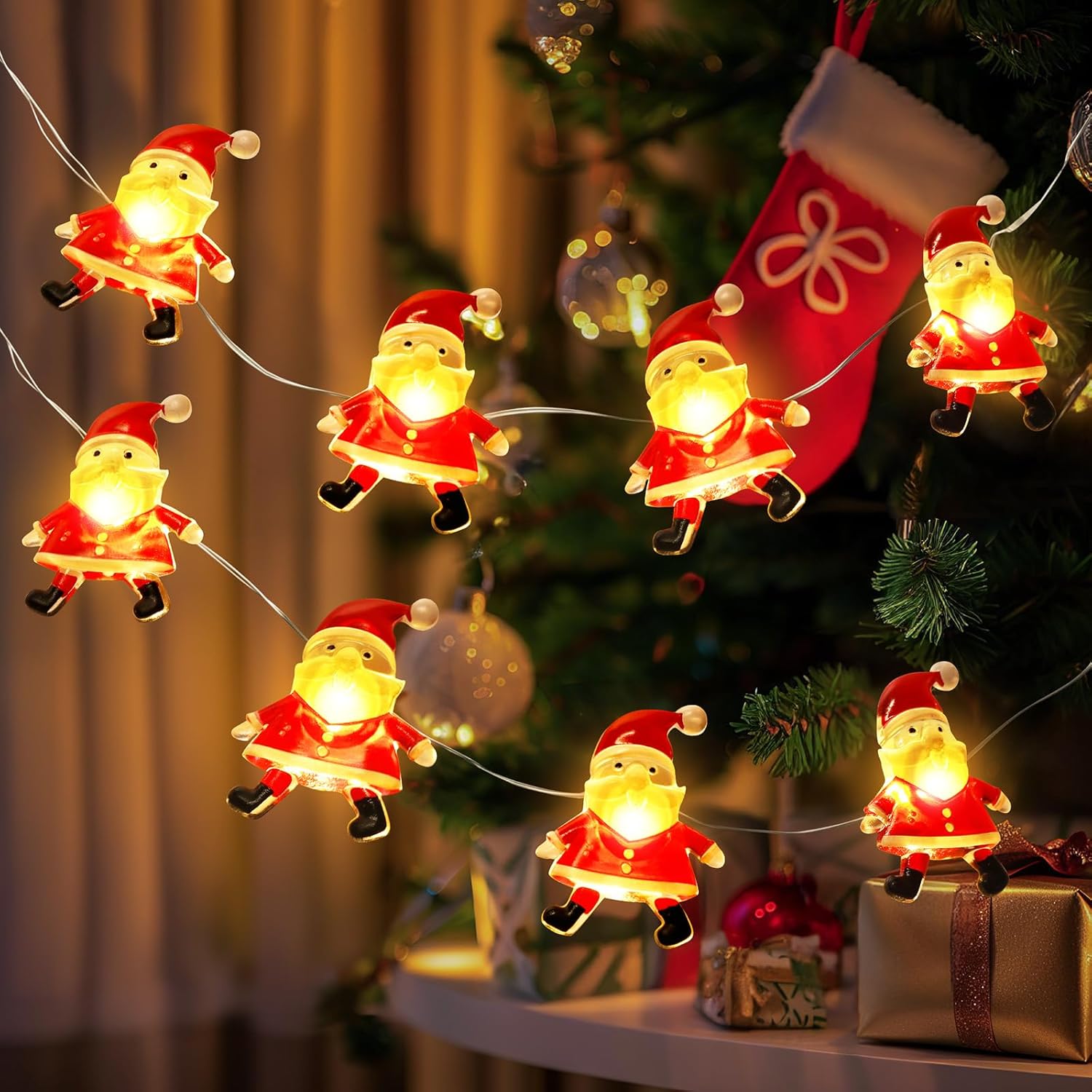Świąteczne lampki choinkowe, 3M 30 LED zasilane bateriami, Święty Mikołaj, dekoracja do wewnątrz i na zewnątrz, na choinkę, do sypialni, na kominek, n