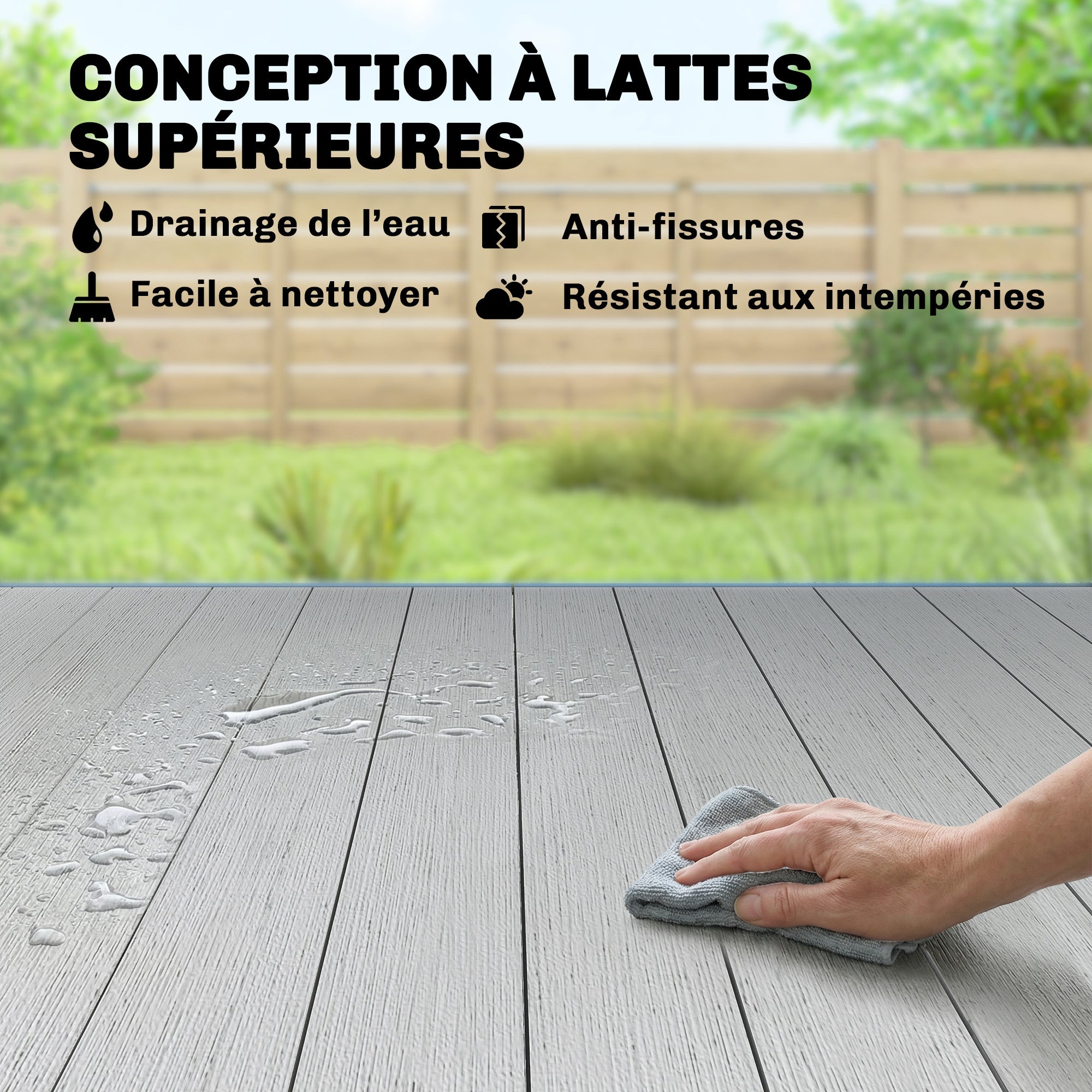 Table de jardin pour 4 à 6 personnes, table de repas d'extérieur avec plateau à lattes, 140 x 90 x 74 cm, grise - 8
